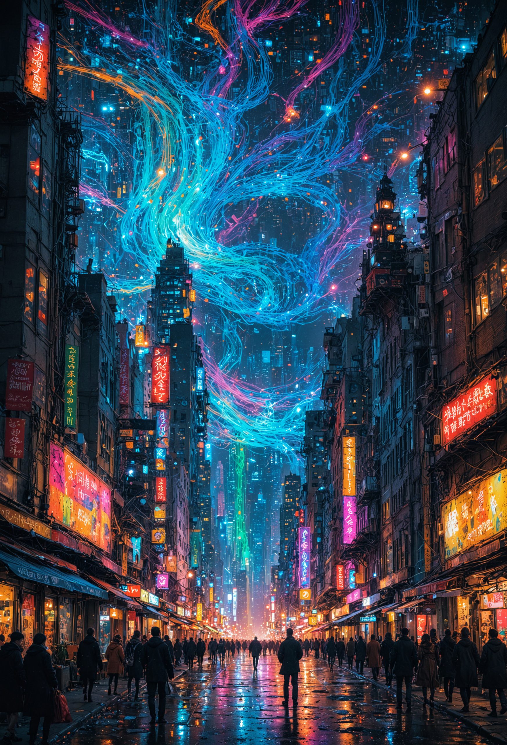 AI绘画StableDiffusion带信息样图-奇幻的霓虹灯夜空