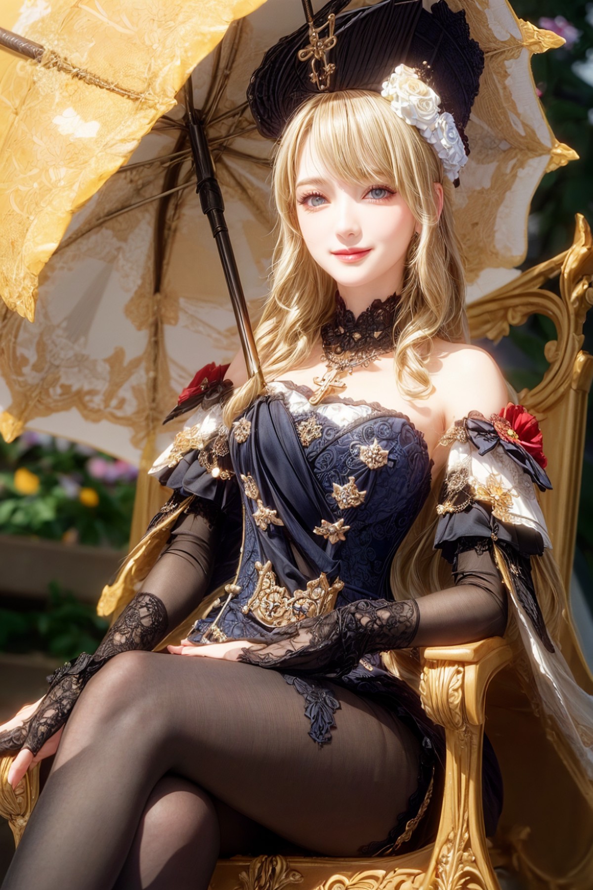 AI绘画StableDiffusion带信息样图（civitai.com站精选）-穿着盛装礼服的黑丝少女
