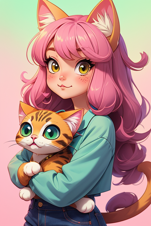 AI绘画StableDiffusion带信息样图（civitai.com站精选）-少女与小猫