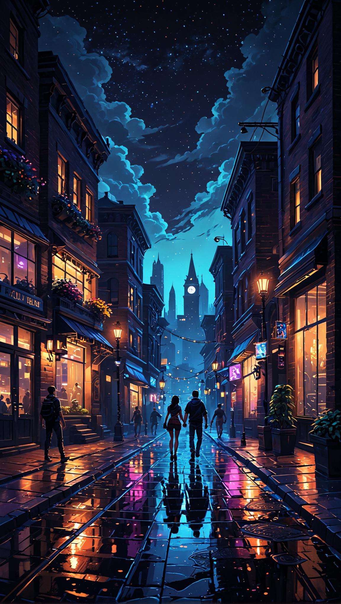 AI绘画StableDiffusion带信息样图（civitai.com站精选）-夜晚星空下来的小街道