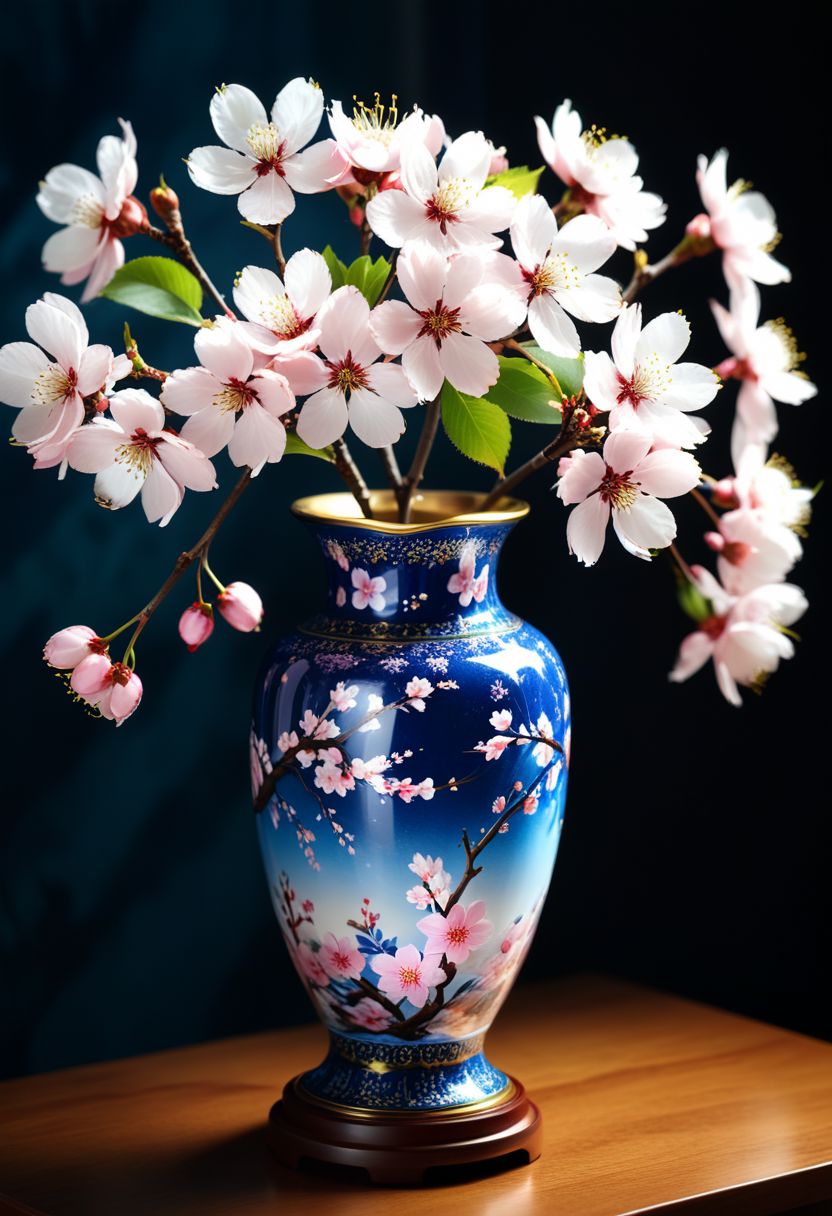 AI绘画StableDiffusion带信息样图（civitai.com站精选）-花瓶中的樱花