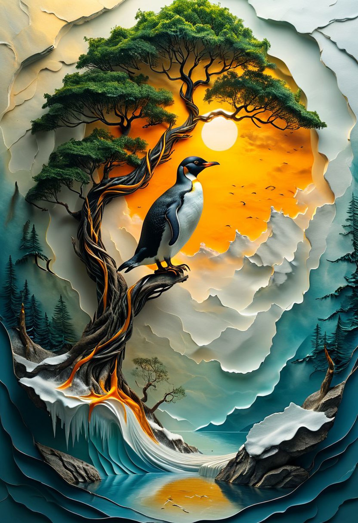 AI绘画StableDiffusion带信息样图（civitai.com站精选）-站在树枝上的企鹅