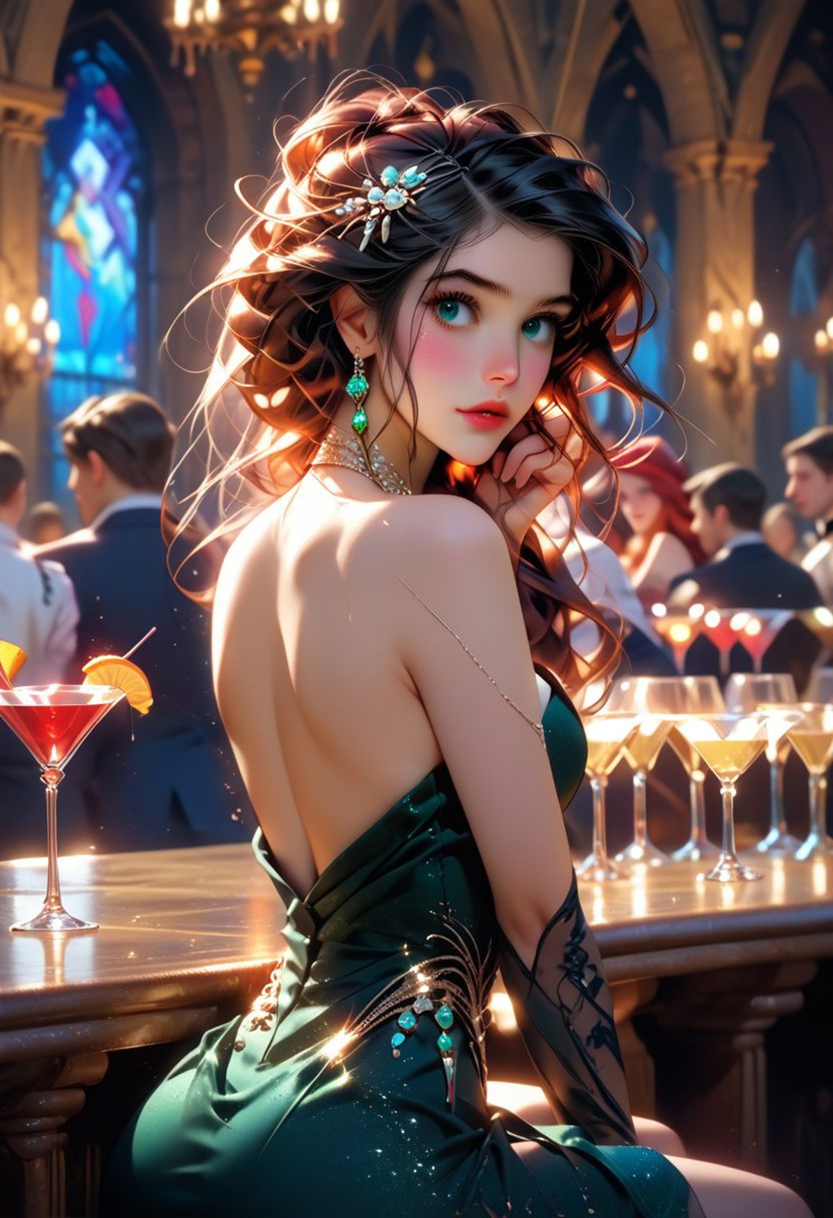AI绘画StableDiffusion带信息样图（civitai.com站精选）-漏背晚礼服少女