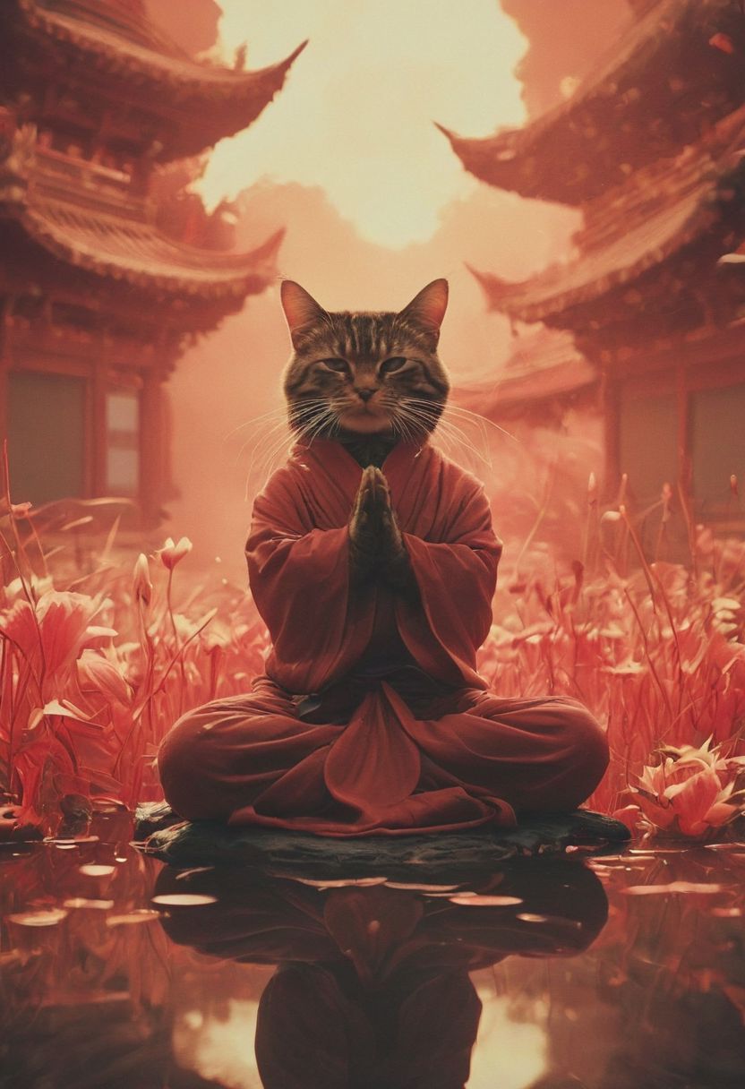 AI绘画StableDiffusion带信息样图（civitai.com站精选）-打坐冥想的小猫咪