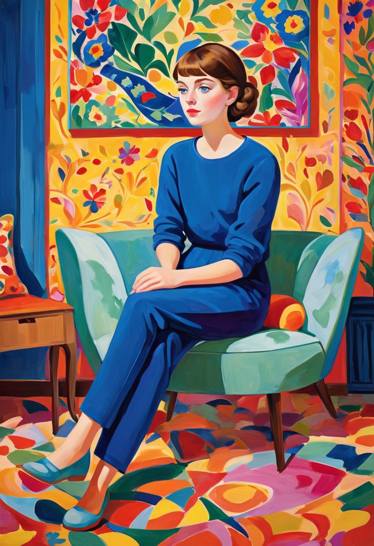 AI绘画StableDiffusion带信息样图（civitai.com站精选）-美女坐在沙发上的装饰画