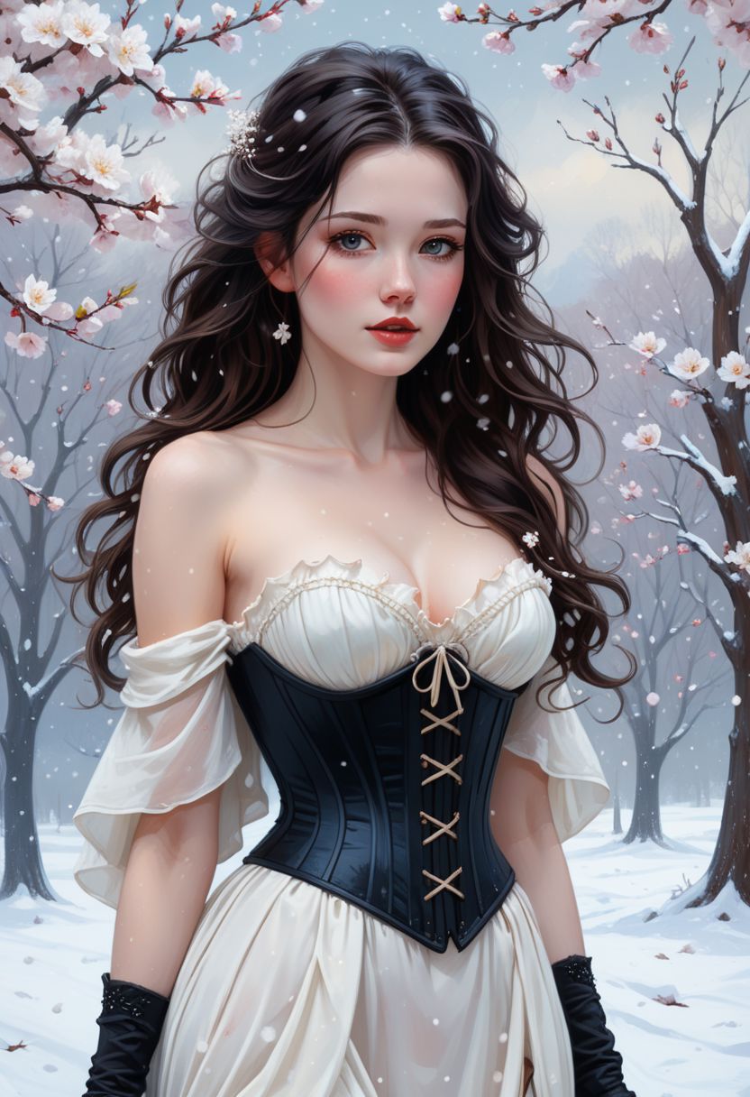 AI绘画StableDiffusion带信息样图（civitai.com站精选）-雪地桃花美少女