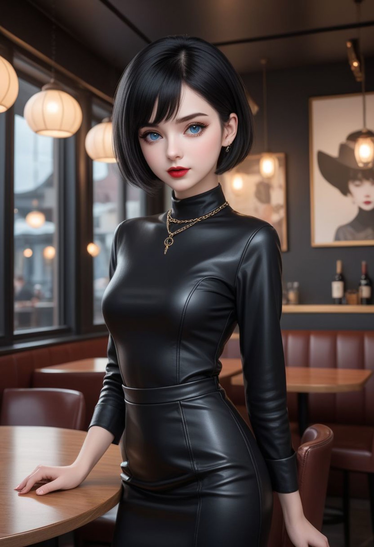 AI绘画StableDiffusion带信息样图（civitai.com站精选）-黑色紧身皮衣少女