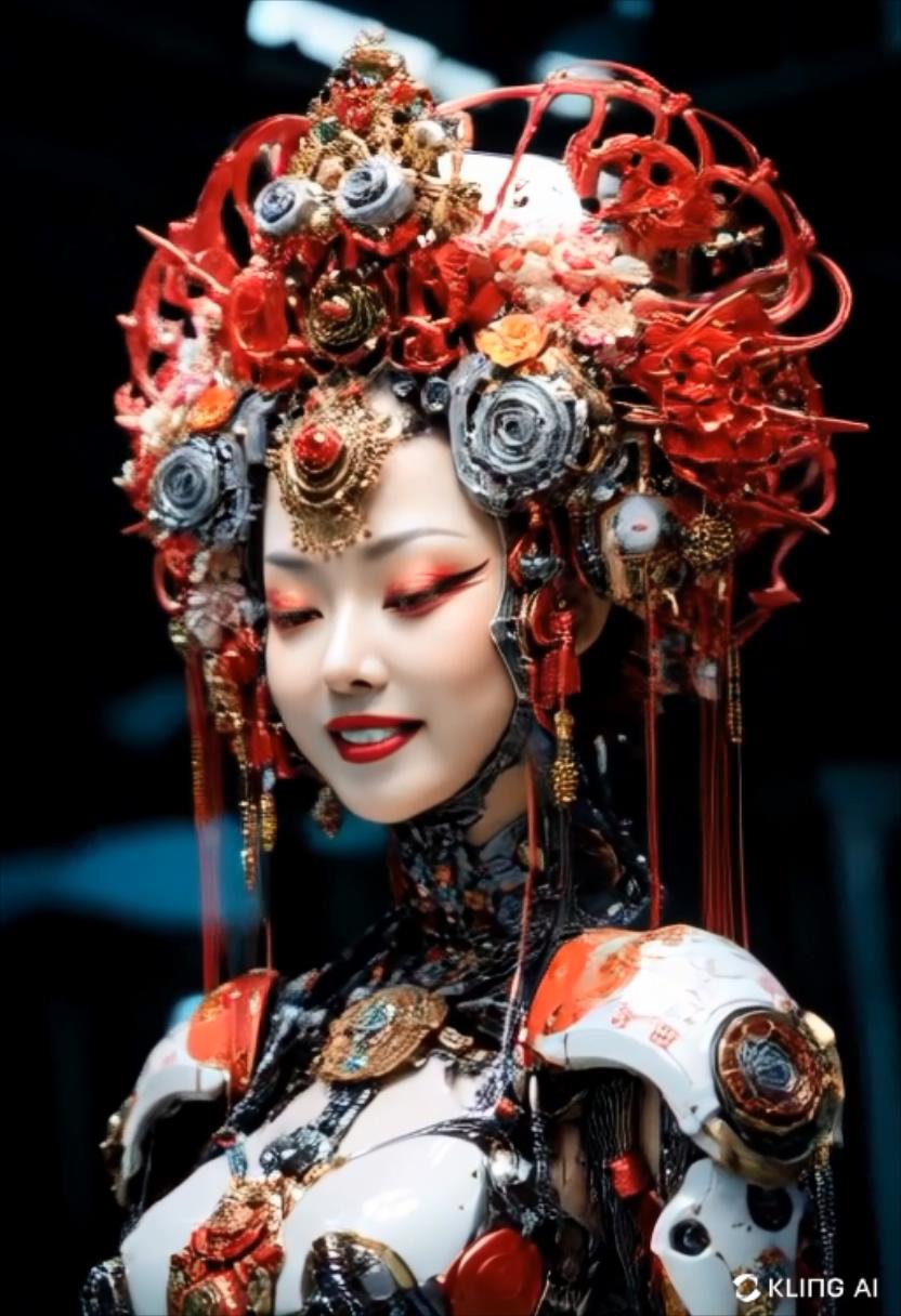 AI视频StableDiffusion带信息样图（civitai.com站精选）-华丽头饰的机器人美女短视频