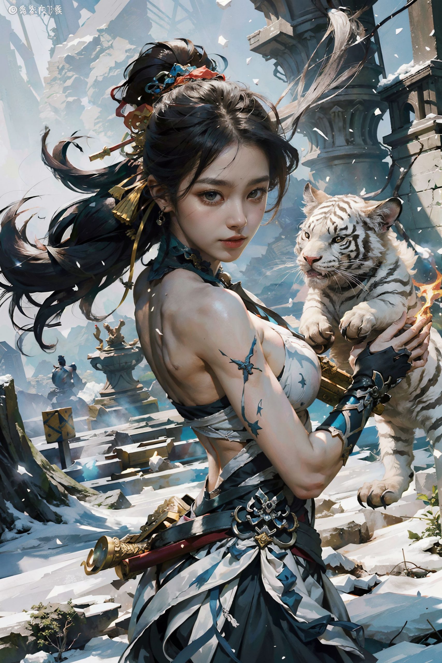 AI绘画StableDiffusion带信息样图（civitai.com网站精选）-国风美女与小老虎