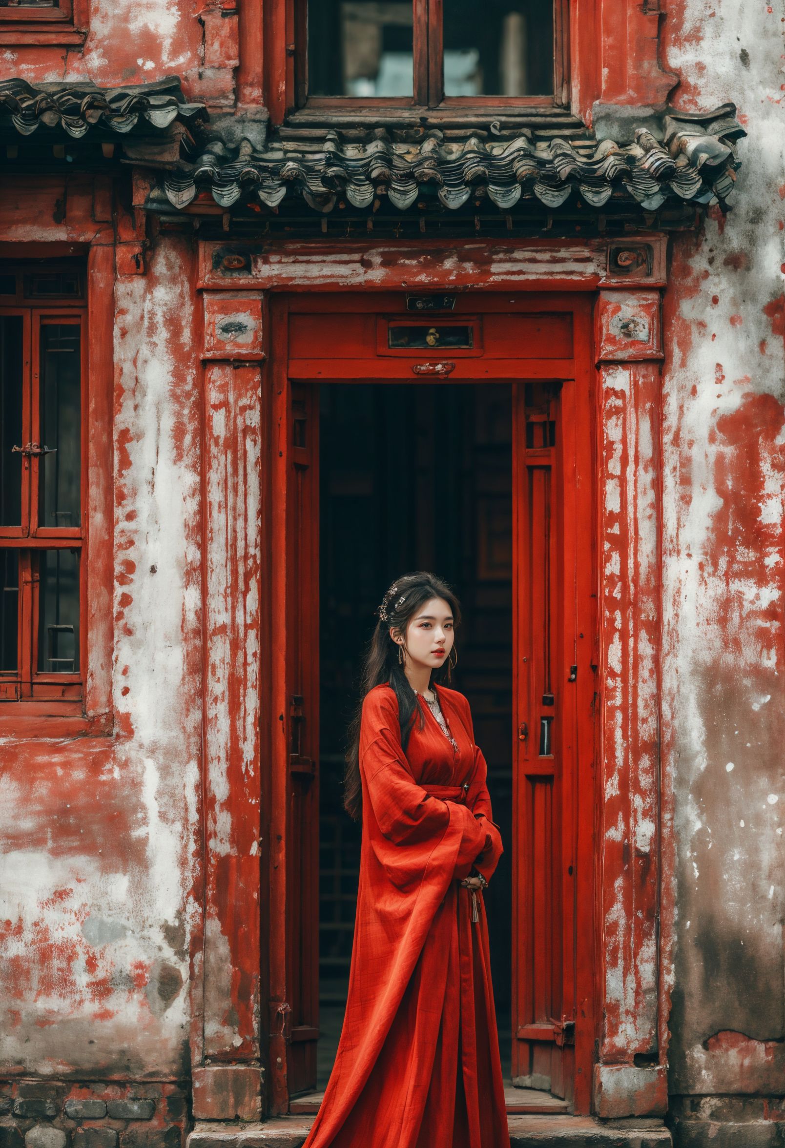 AI绘画StableDiffusion带信息样图（civitai.com站精选）-老门前的红衣少女