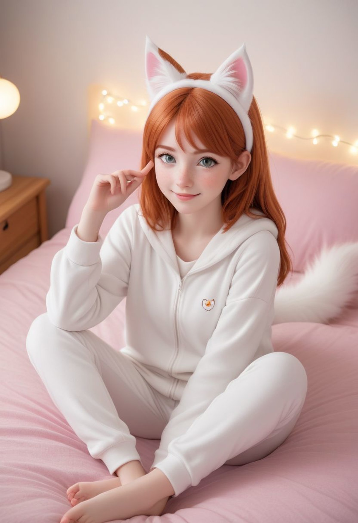 AI绘画StableDiffusion带信息样图（civitai.com站精选）-坐在床上的小猫女
