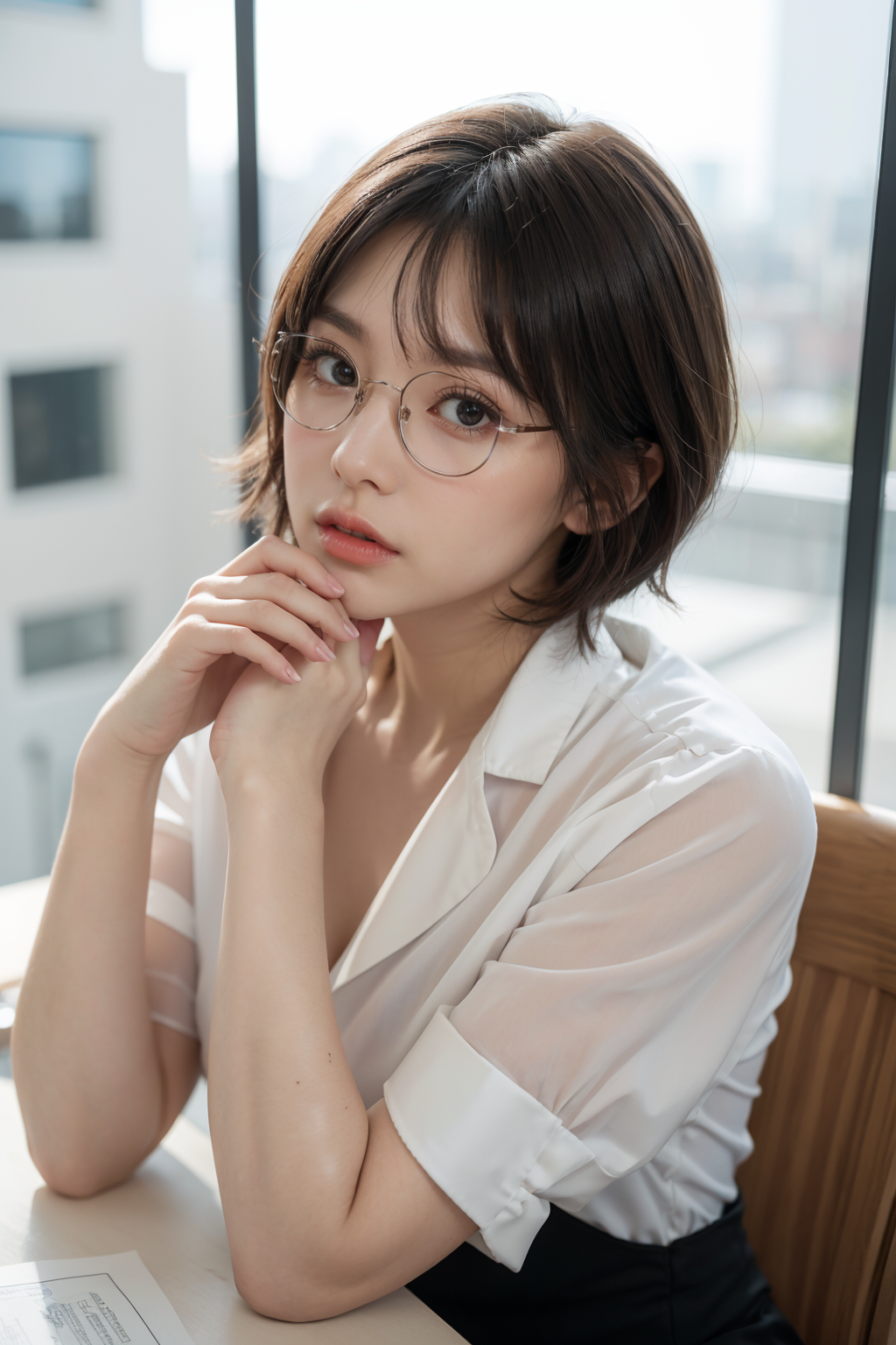 AI绘画StableDiffusion带信息样图（civitai.com站精选）-白衬衣眼镜妹子