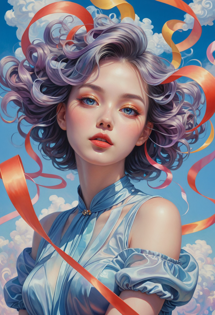 AI绘画StableDiffusion带信息样图（civitai.com站精选）-彩条卷发美少女