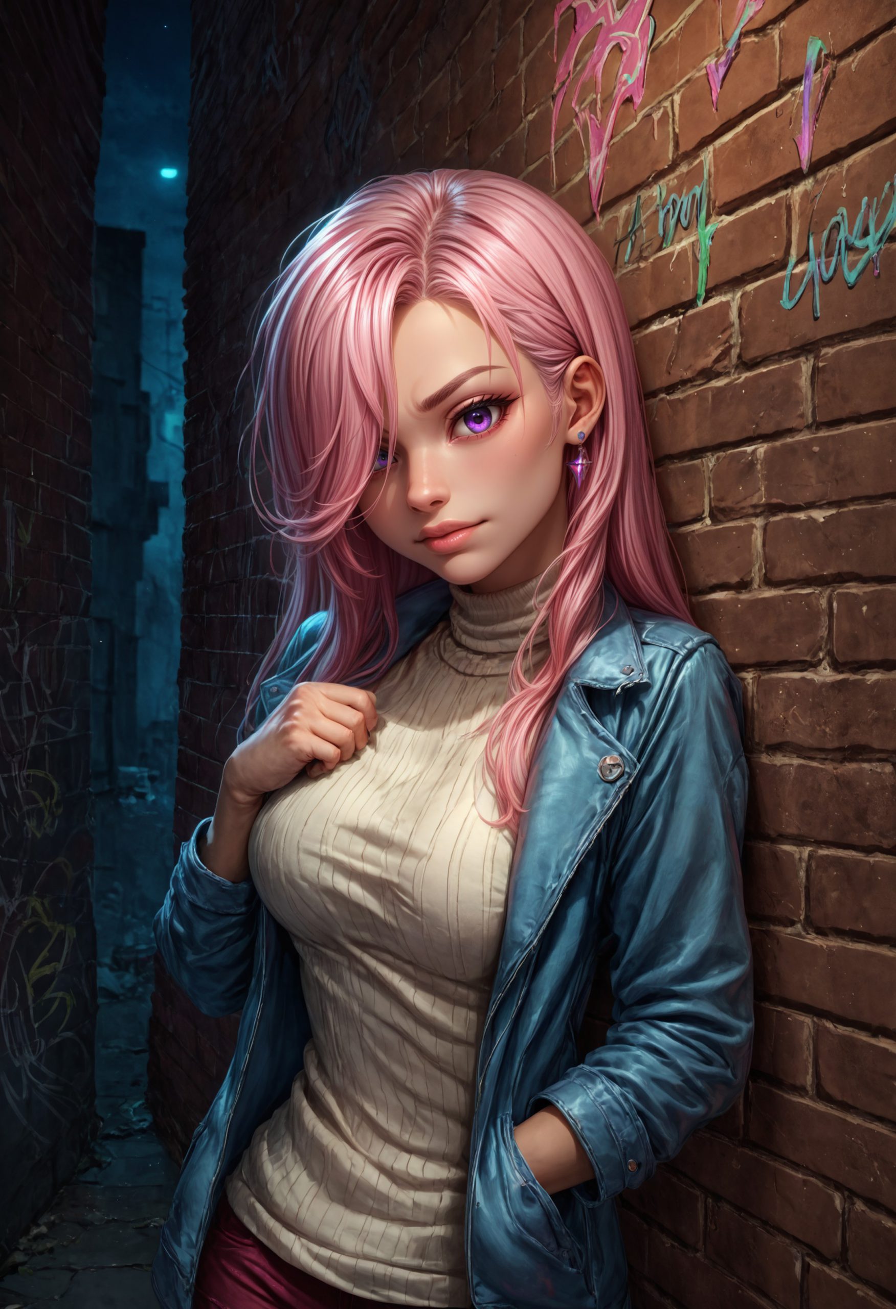 AI绘画StableDiffusion带信息样图（civitai.com站精选）-街头小巷边的粉发妹子