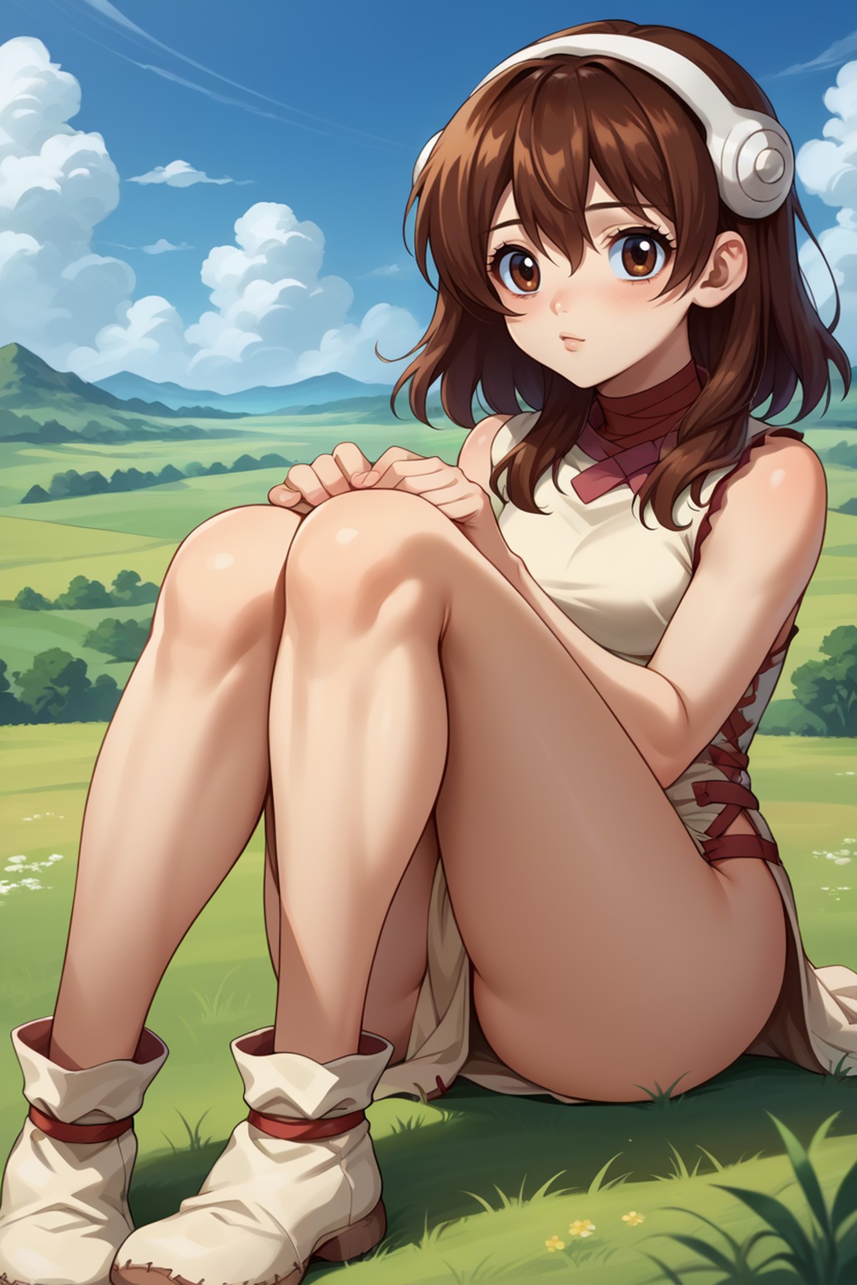 AI绘画StableDiffusion带信息样图（civitai.com站精选）-坐在草地上的动漫少女