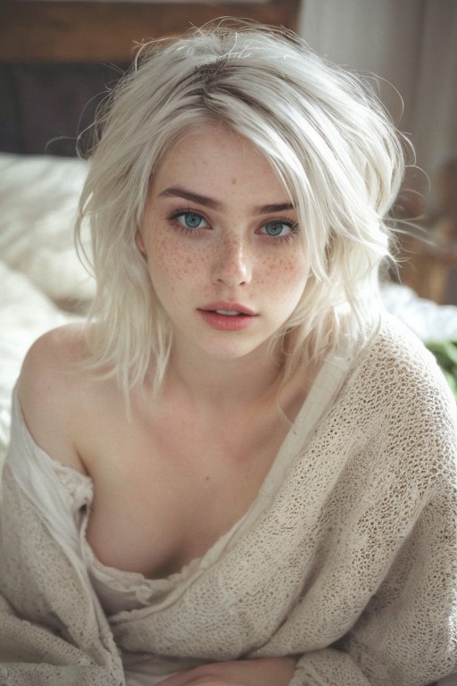 AI绘画StableDiffusion带信息样图（civitai.com站精选）-性感的雀斑白发美女