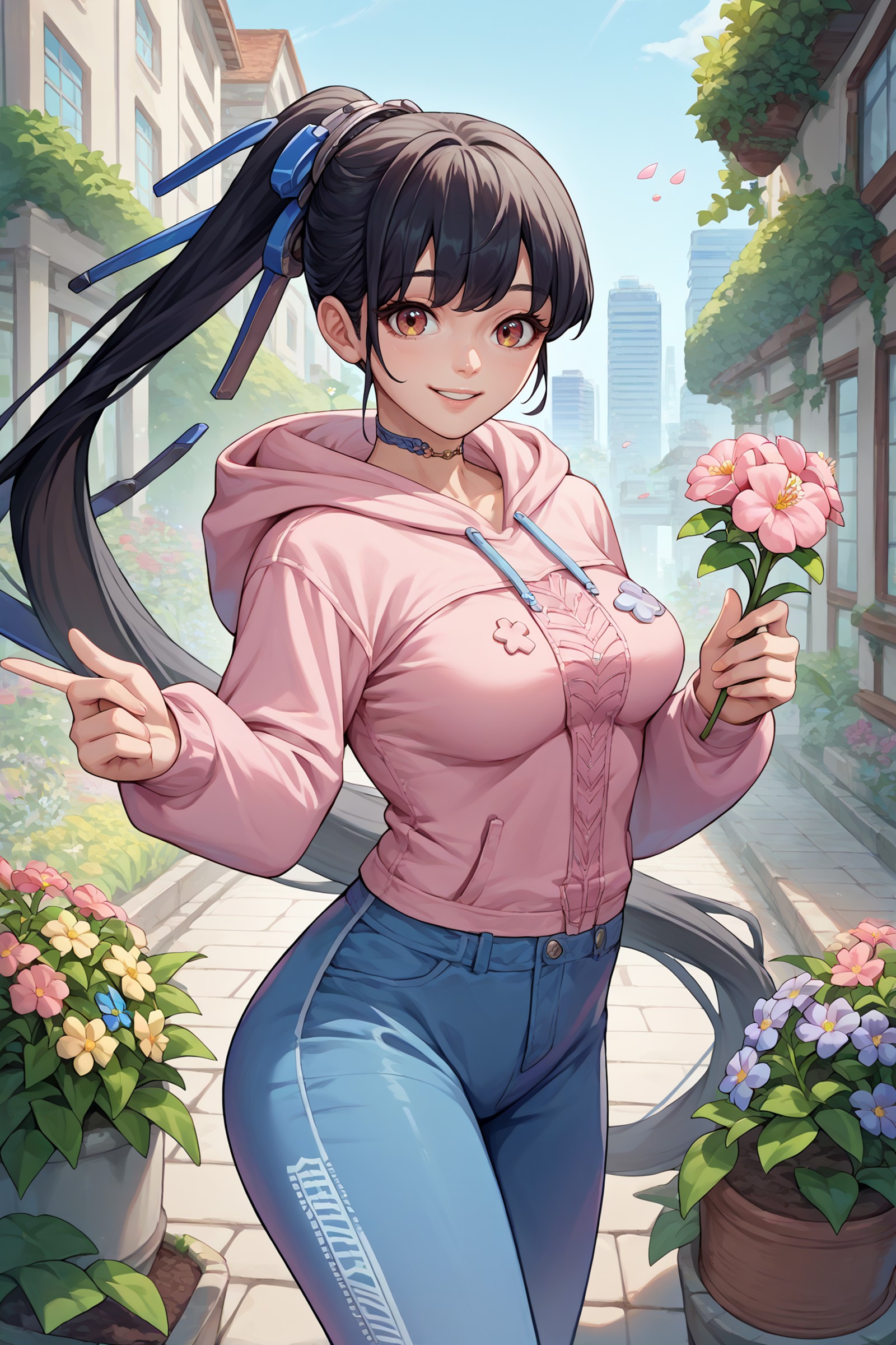 AI绘画StableDiffusion带信息样图（civitai.com站精选）-手拿鲜花的少女