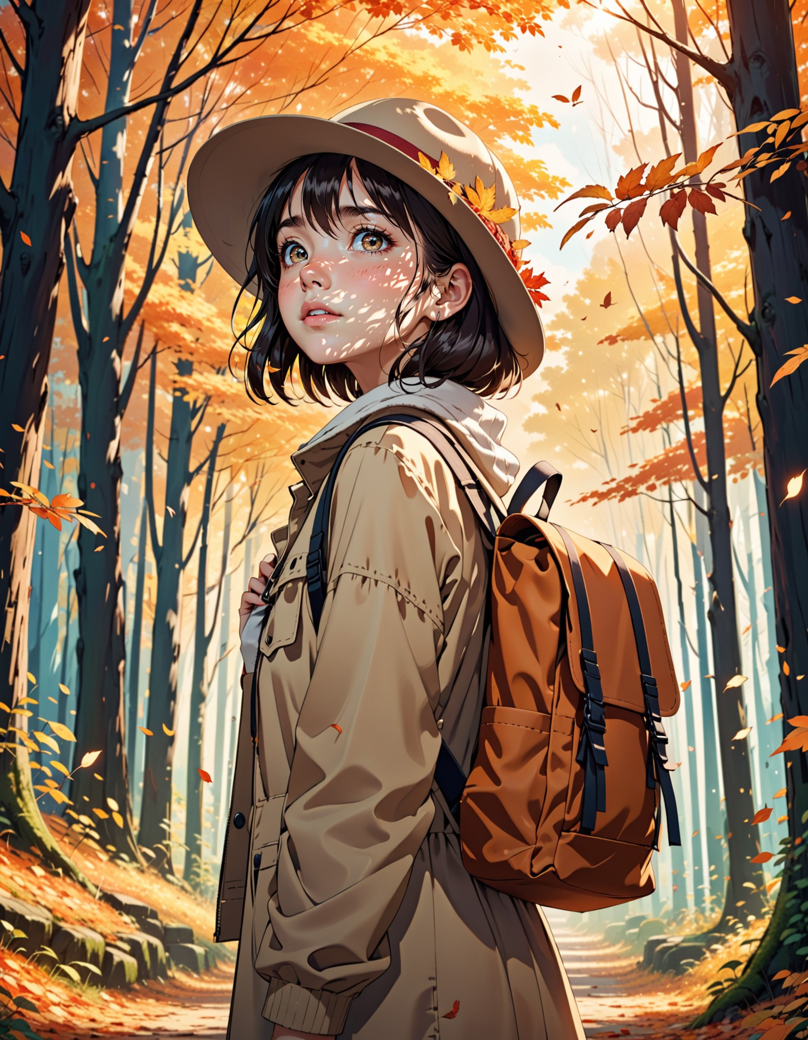 AI绘画StableDiffusion带信息样图（civitai.com站精选）-在森林中徒步的小女孩