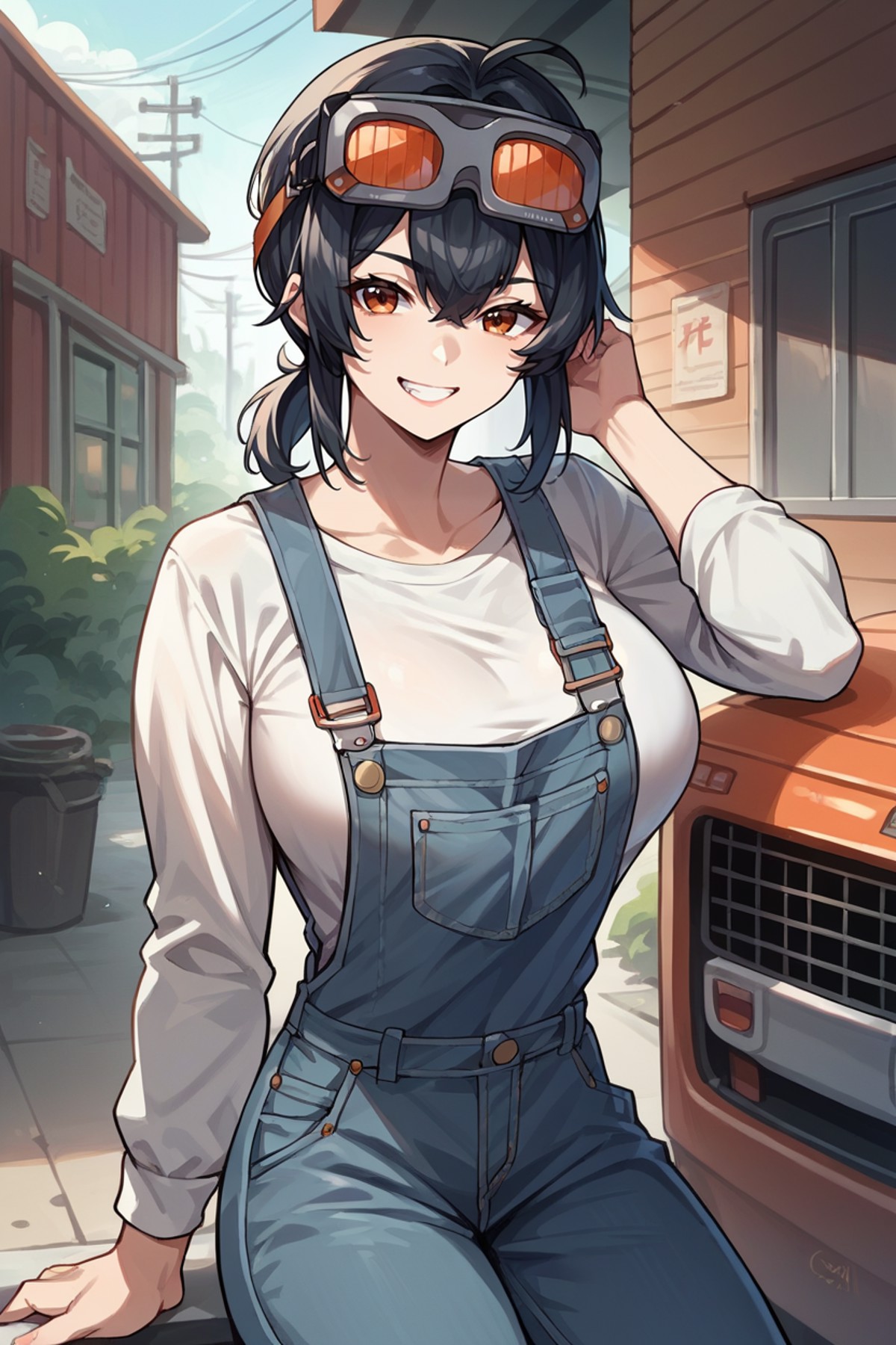 AI绘画StableDiffusion带信息样图（civitai.com站精选）-身装牛仔背带裤的丰满少女