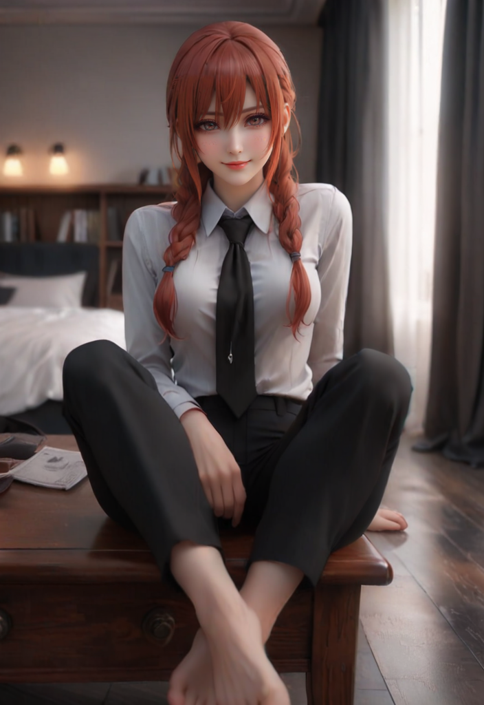 AI绘画StableDiffusion带信息样图（civitai.com站精选）-坐在桌子上的红发少女