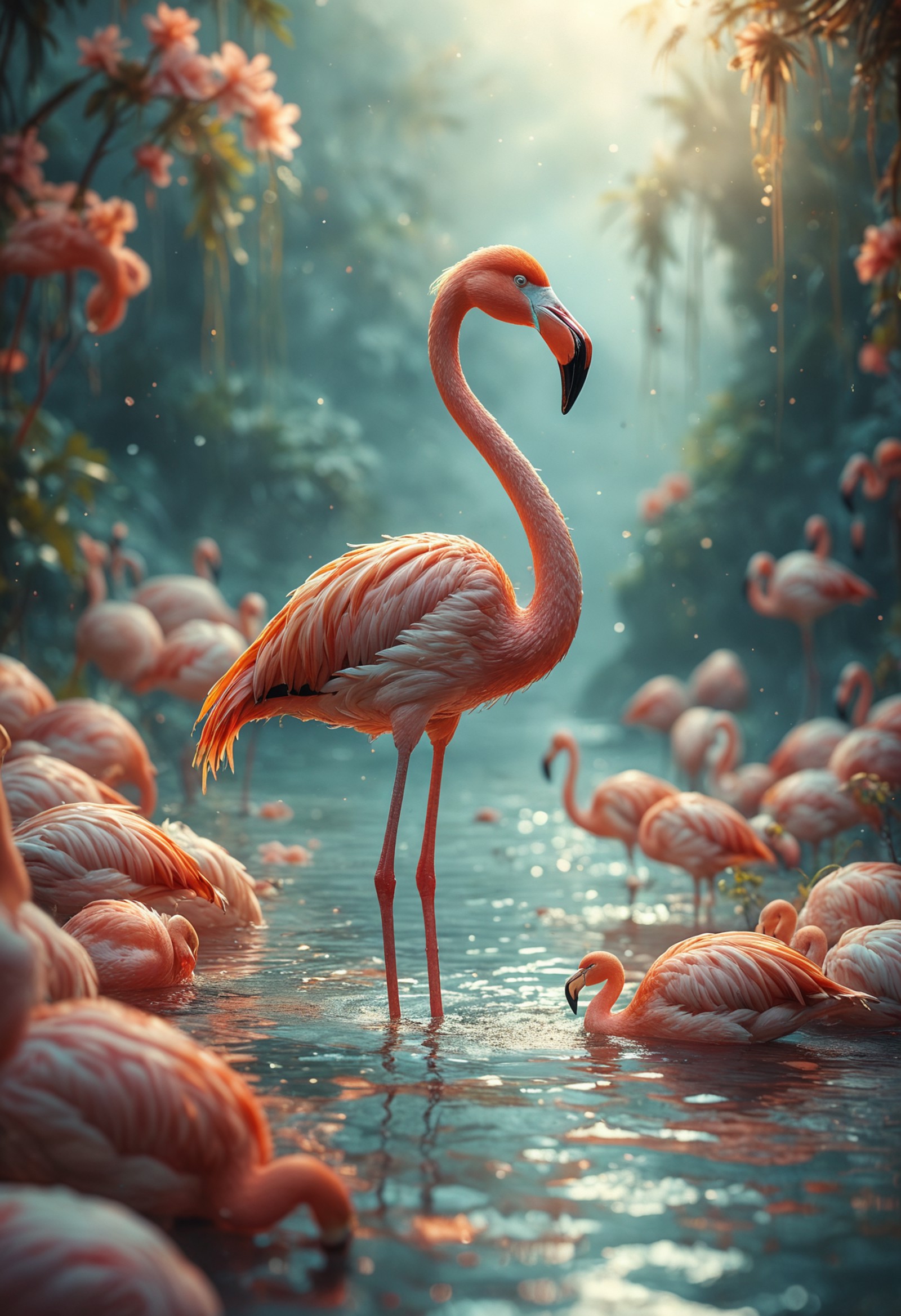AI绘画StableDiffusion带信息样图（civitai.com站精选）-湖边的火烈鸟