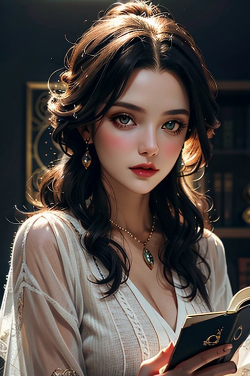 AI绘画StableDiffusion带信息样图（civitai.com站精选）-看书的少女