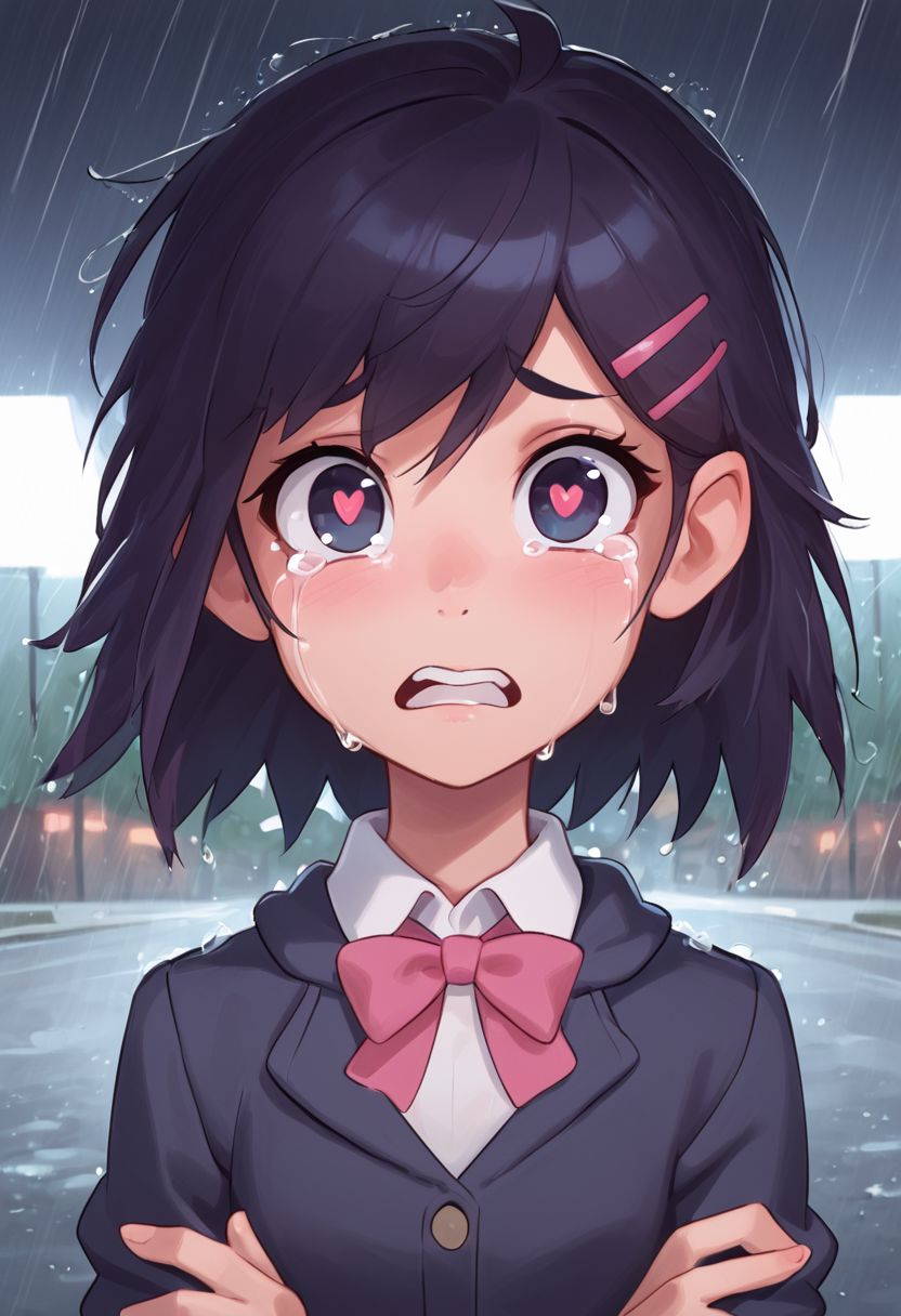 AI绘画StableDiffusion带信息样图（civitai.com站精选）-在雨中痛哭的小女孩