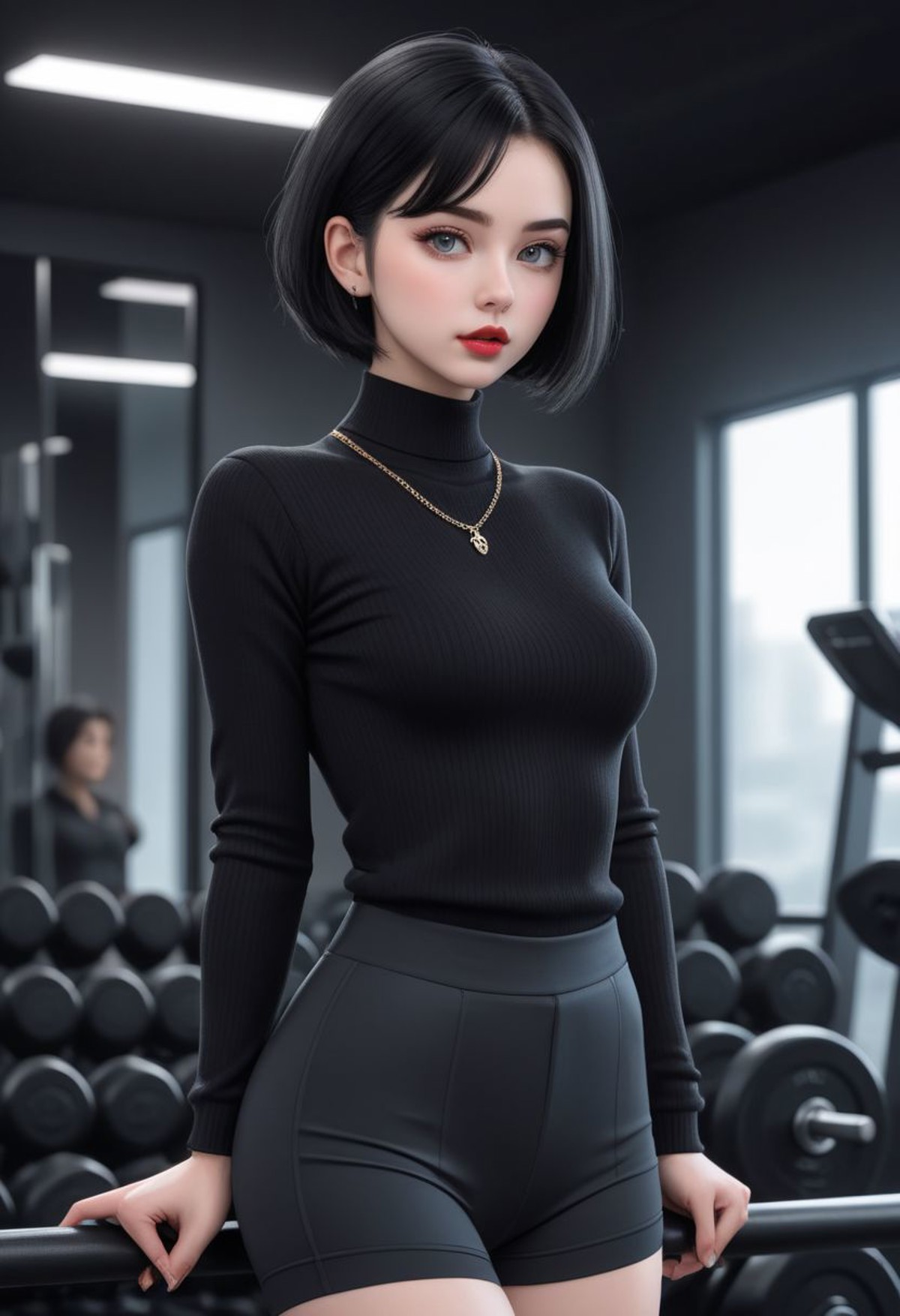 AI绘画StableDiffusion带信息样图（civitai.com站精选）-穿黑色紧身衣裤的少女