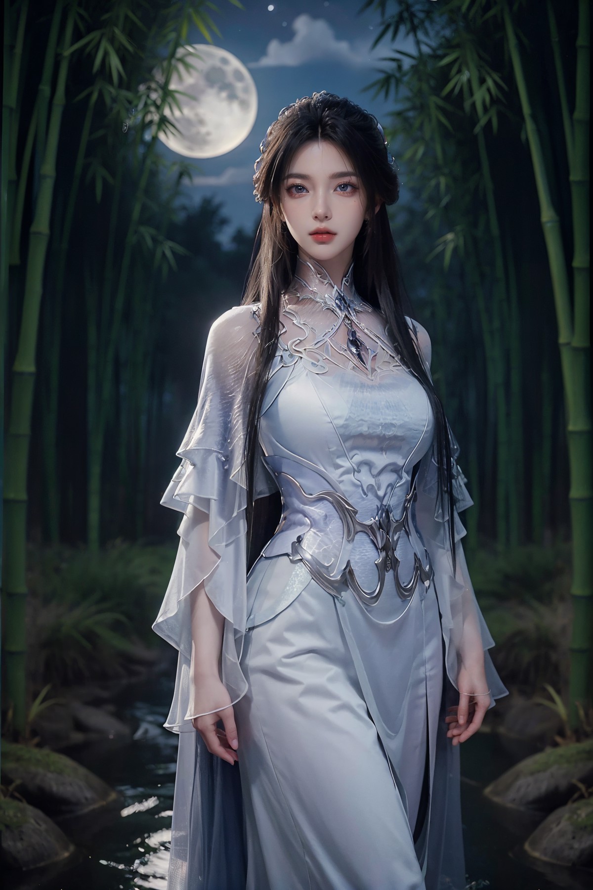 AI绘画StableDiffusion带信息样图（civitai.com站精选）-竹林中的白衣少女