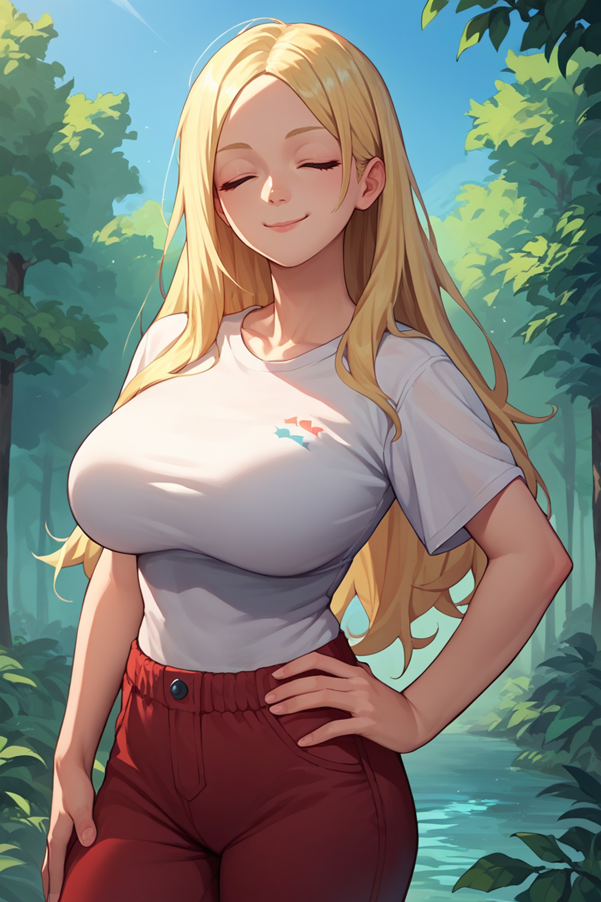 AI绘画StableDiffusion带信息样图（civitai.com站精选）-金发白T恤少女