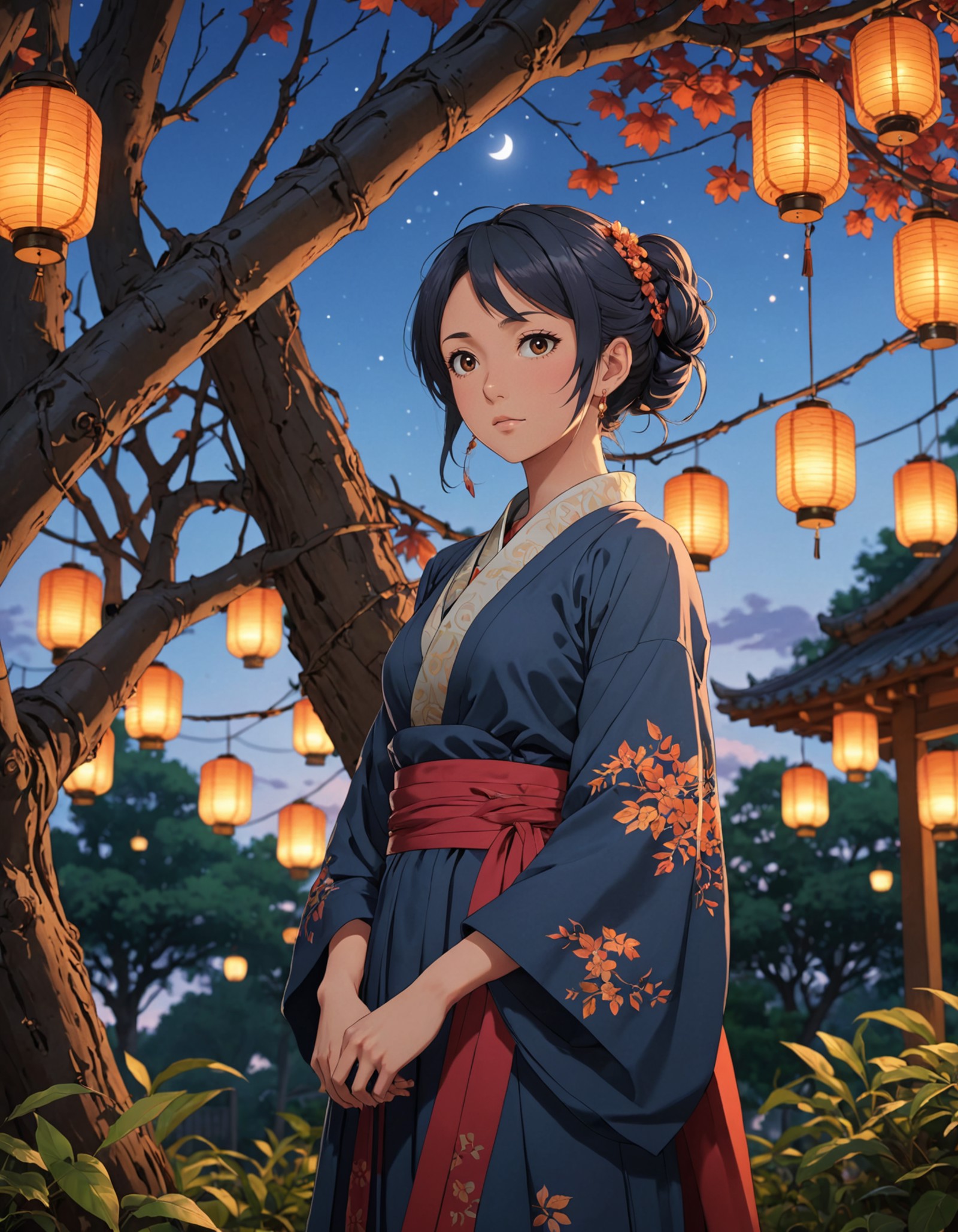 AI绘画StableDiffusion带信息样图（civitai.com站精选）-灯笼下的和服少女