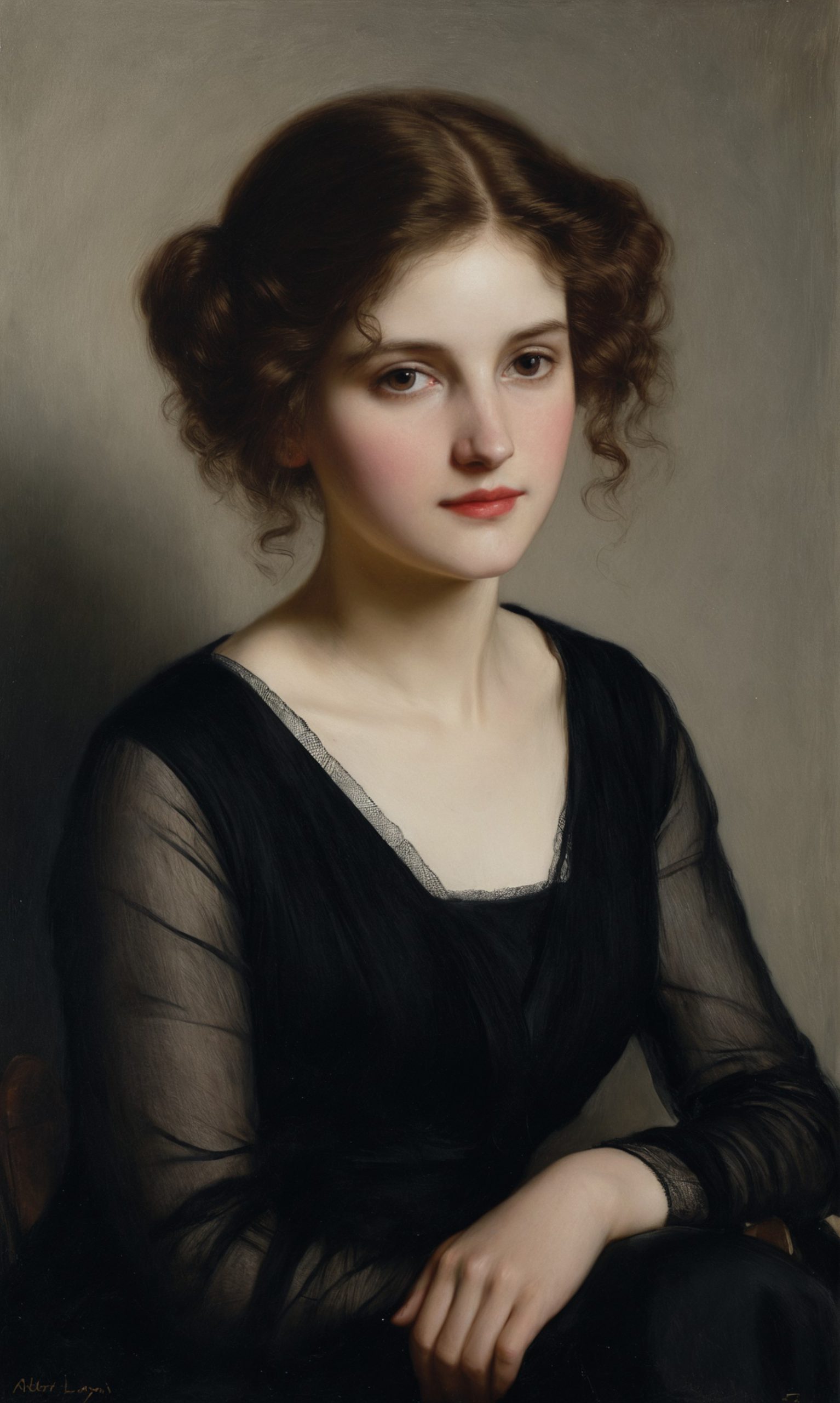 AI绘画StableDiffusion带信息样图（civitai.com站精选）-油画穿黑衣的少女