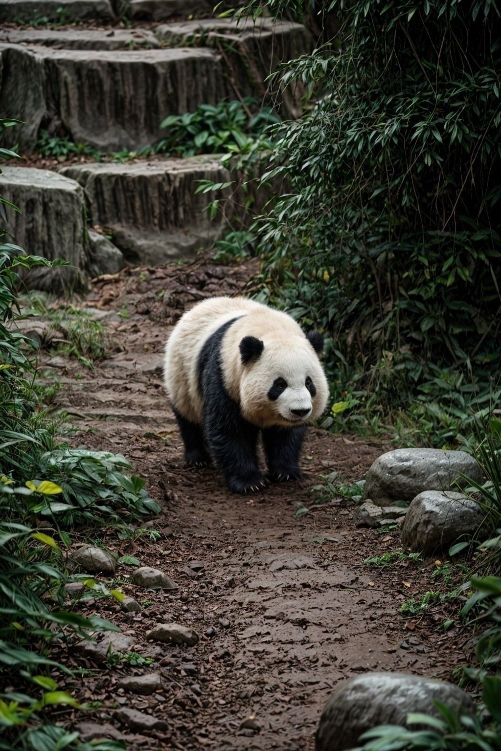 AI绘画StableDiffusion带信息样图（civitai.com站精选）-站在泥地上的大熊猫