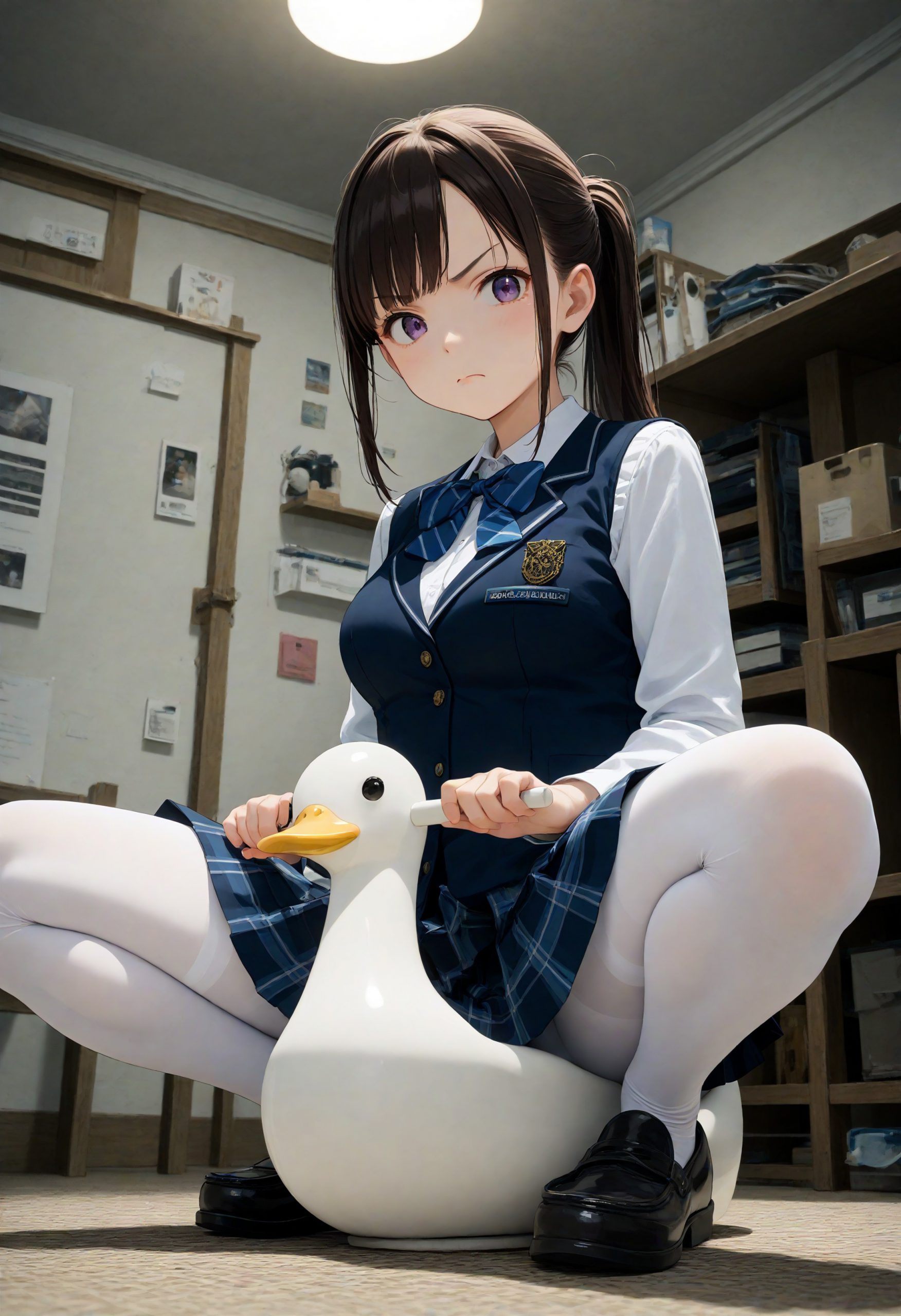 AI绘画StableDiffusion带信息样图（civitai.com站精选）-骑着小鸭子的白丝少女