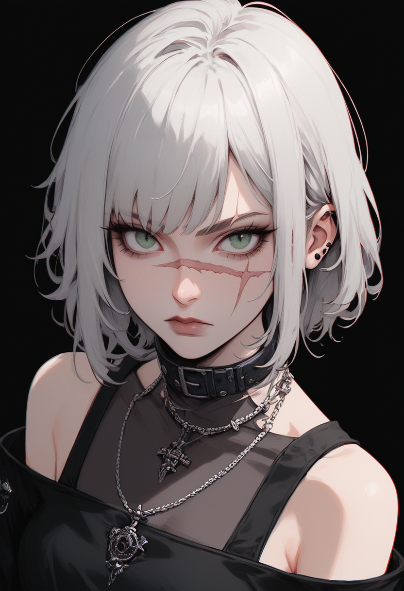 AI绘画StableDiffusion带信息样图（civitai.com站精选）-疤脸银发美少女