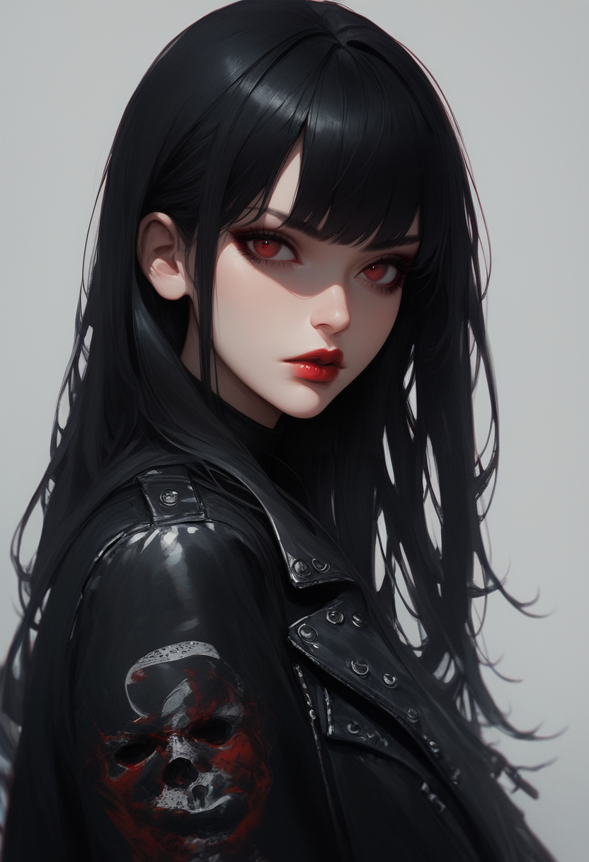 AI绘画StableDiffusion带信息样图（civitai.com站精选）-黑发皮衣少女