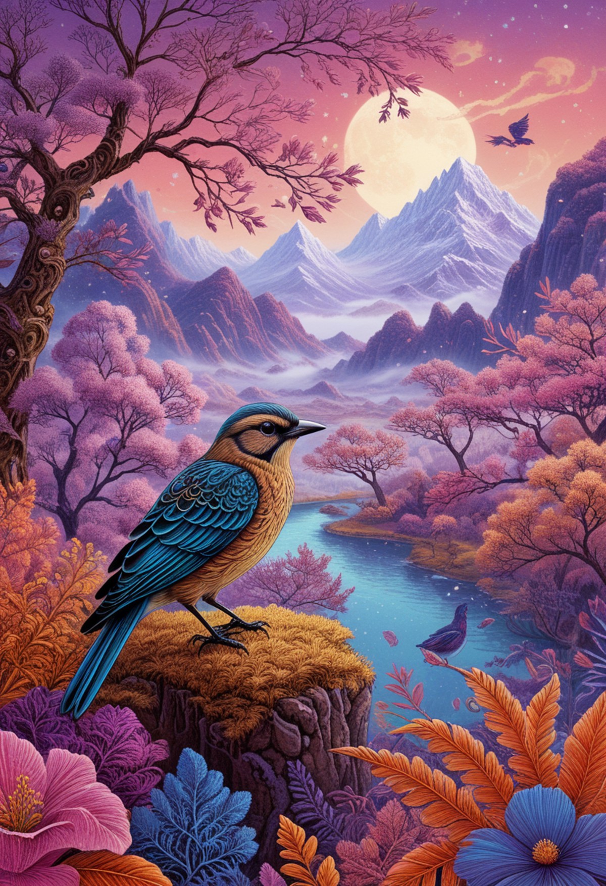 AI绘画StableDiffusion带信息样图（civitai.com网站精选）-小鸟风景毛毯