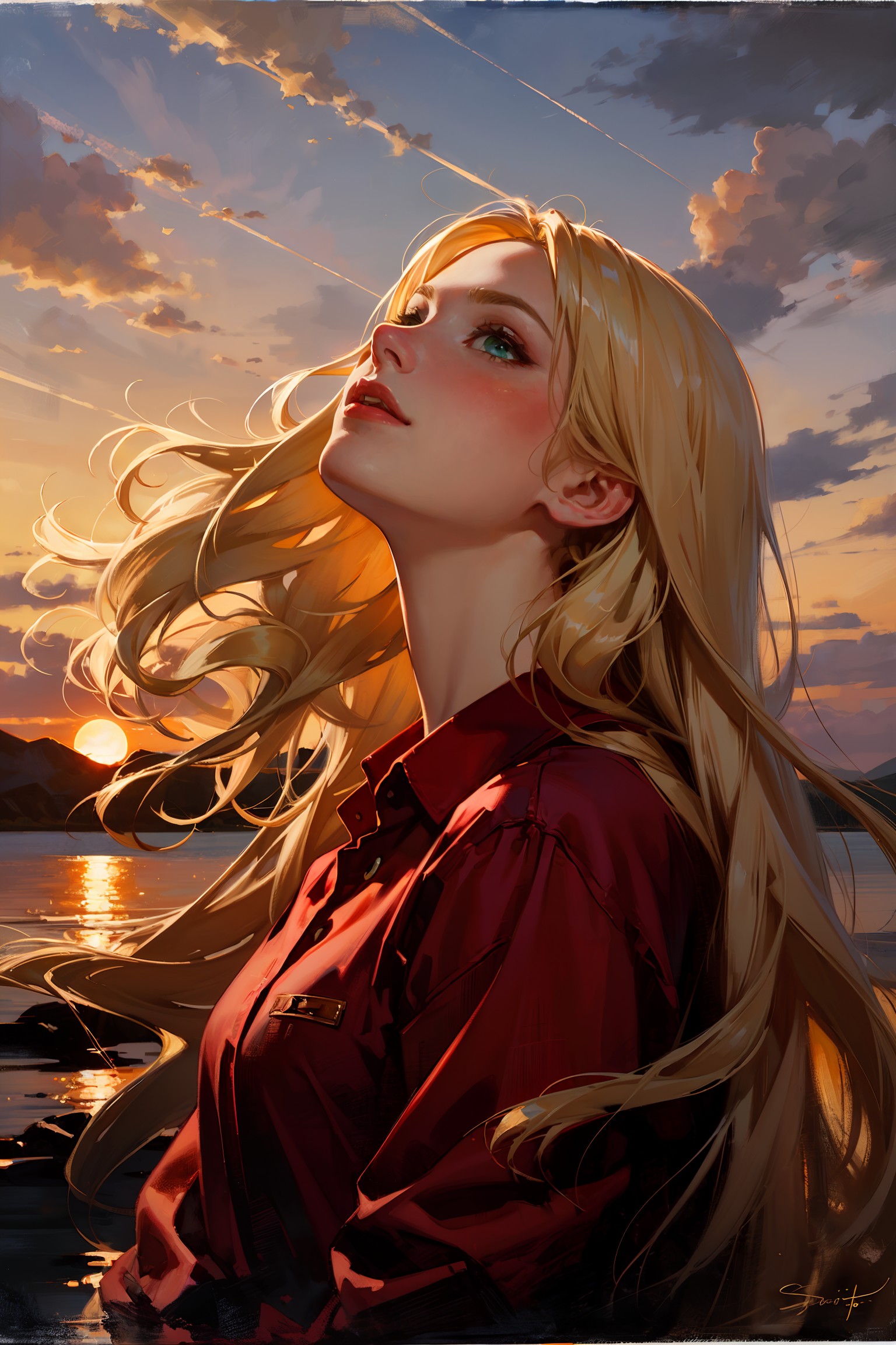 AI绘画StableDiffusion带信息样图（civitai.com网站精选）-海边的金发少女