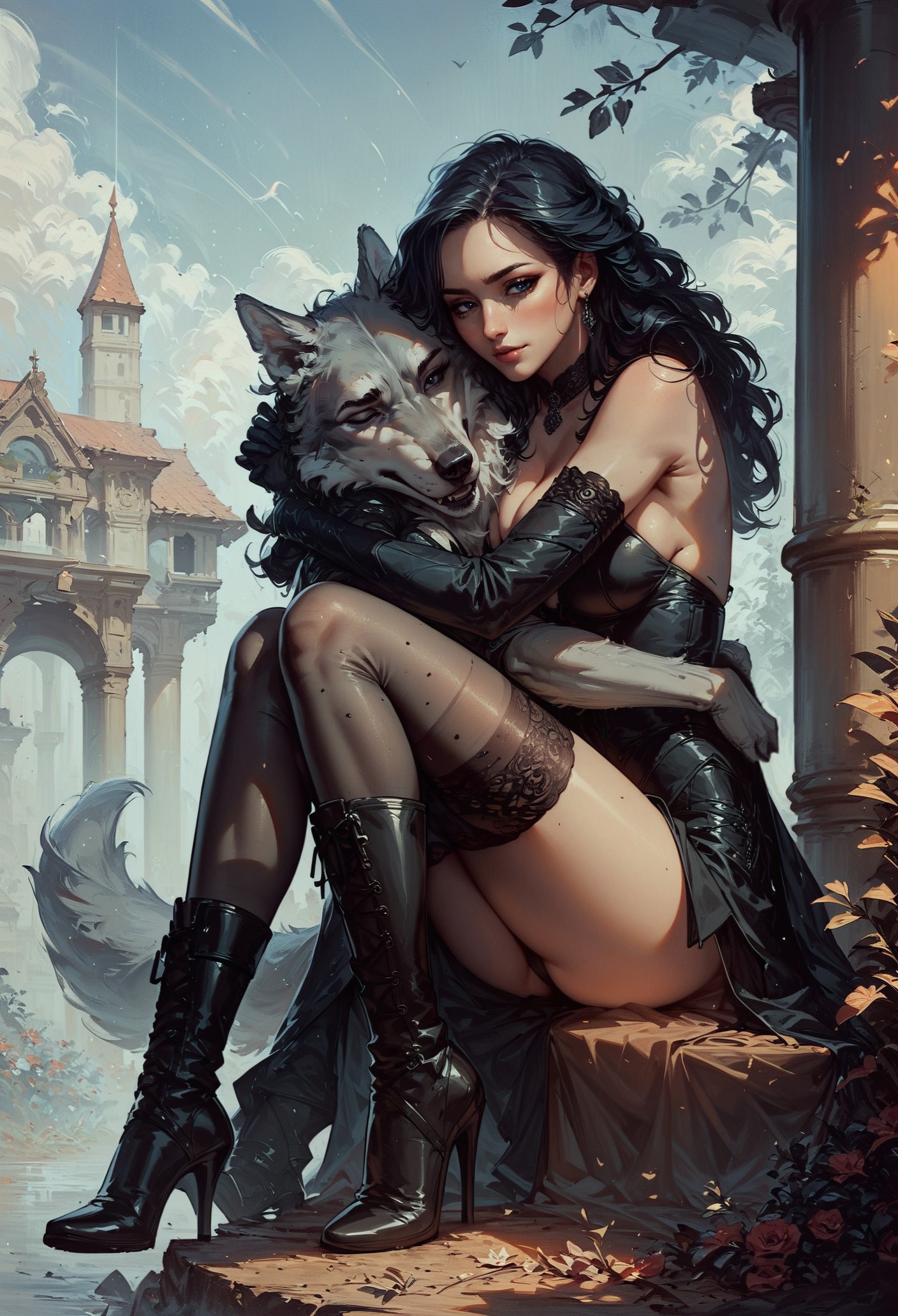 AI绘画StableDiffusion带信息样图（civitai.com网站精选）-黑丝美女与狼
