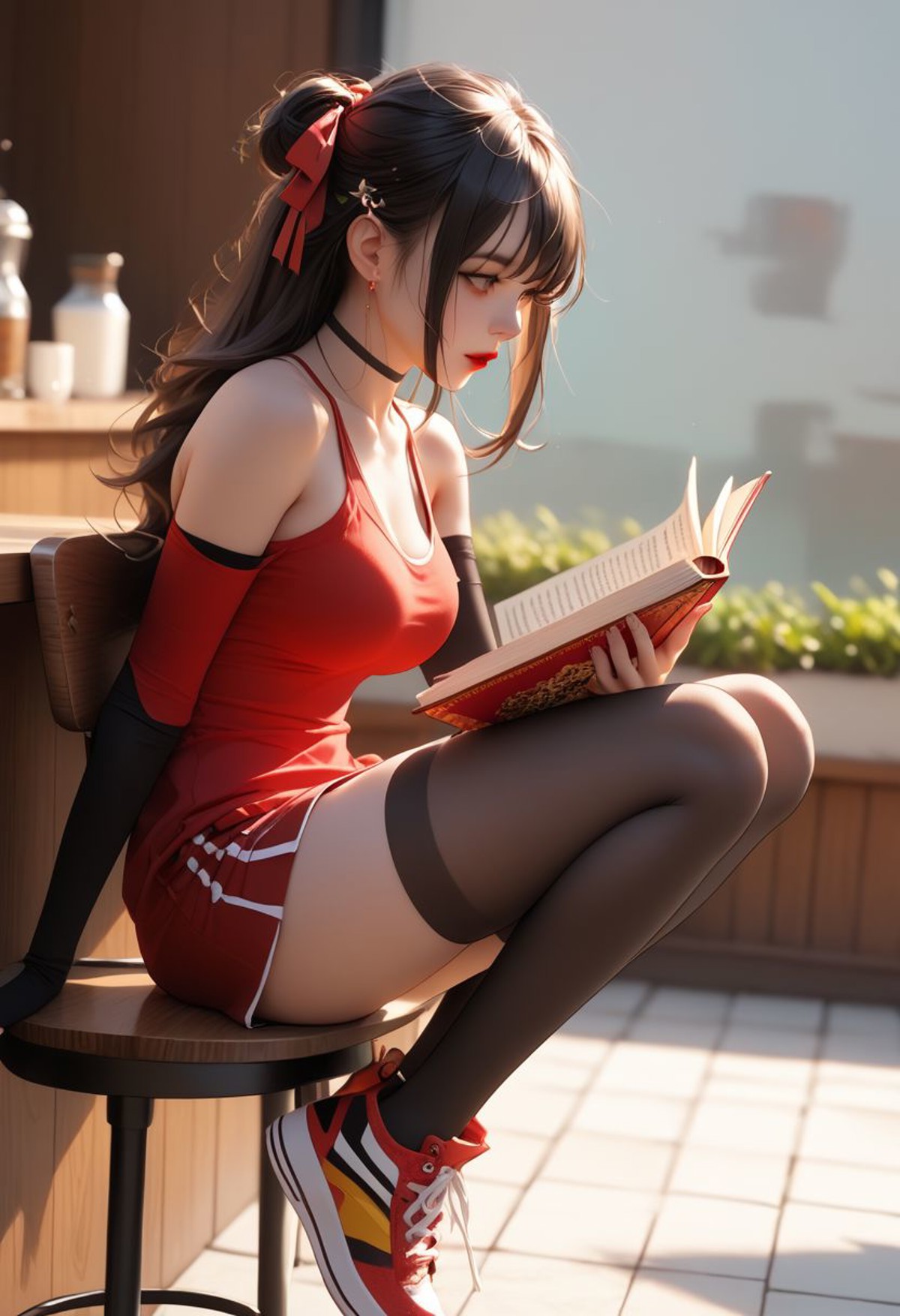 AI绘画StableDiffusion带信息样图（civitai.com网站精选）-看书的黑丝妹子