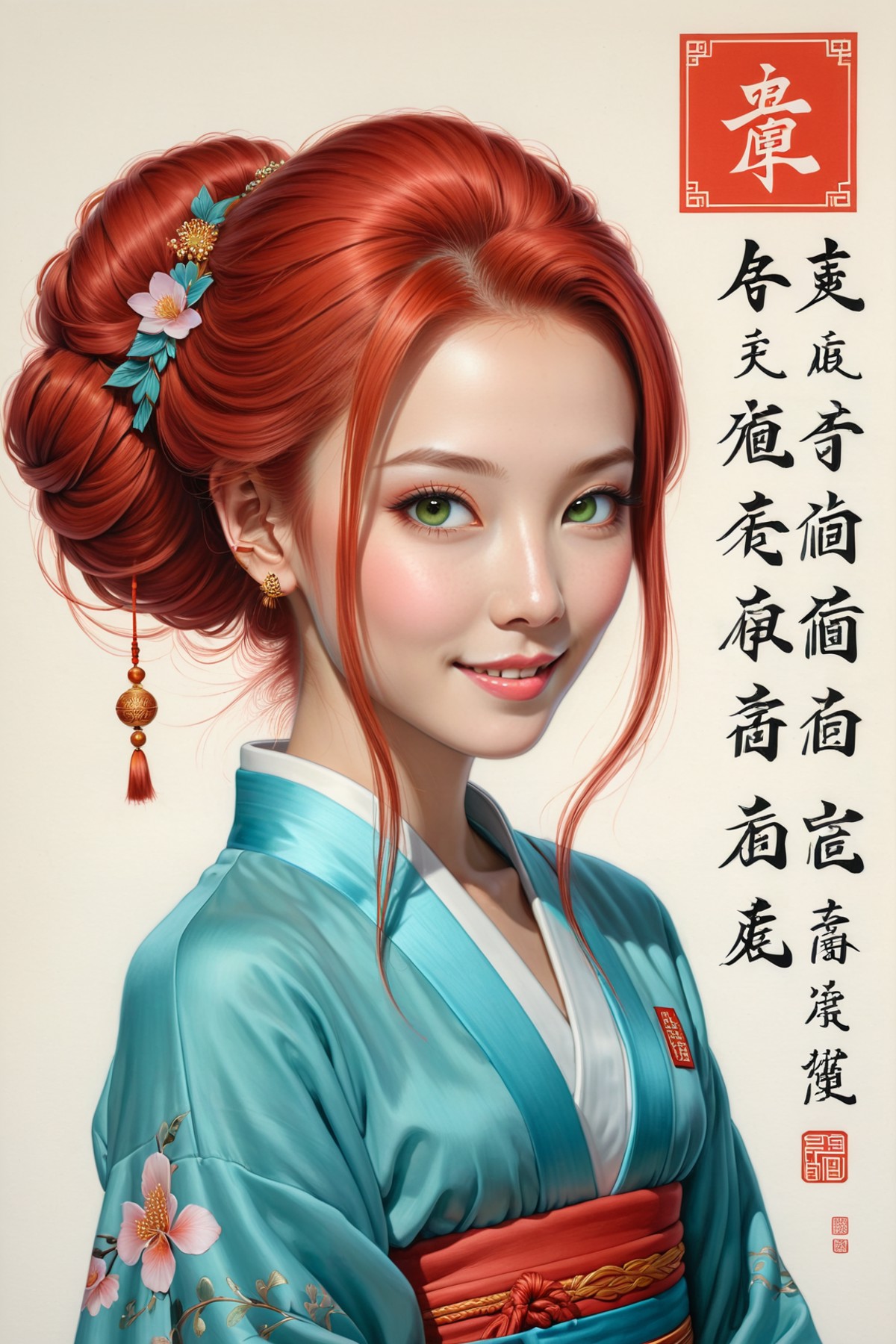 AI绘画StableDiffusion带信息样图（civitai.com网站精选）-红发和服少妇