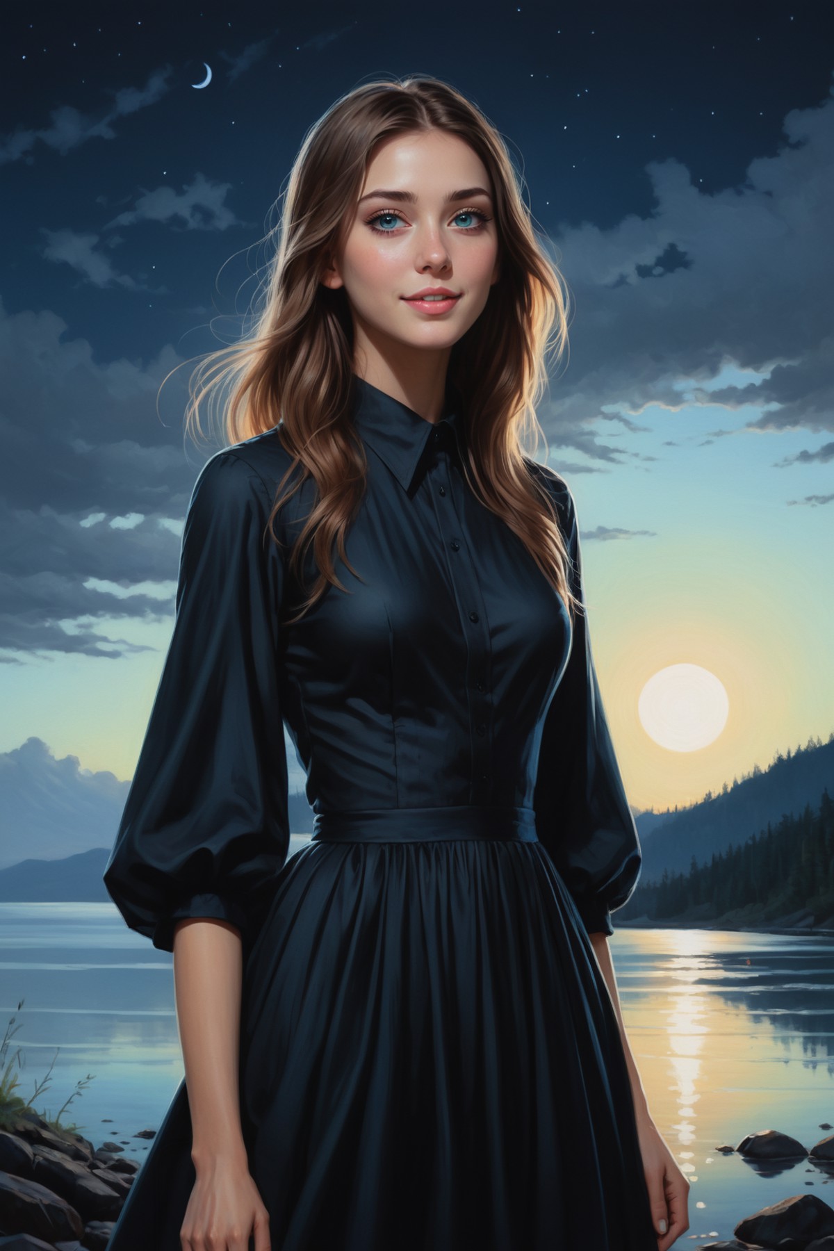 AI绘画StableDiffusion带信息样图（civitai.com网站精选）-夜空下的黑衣少女