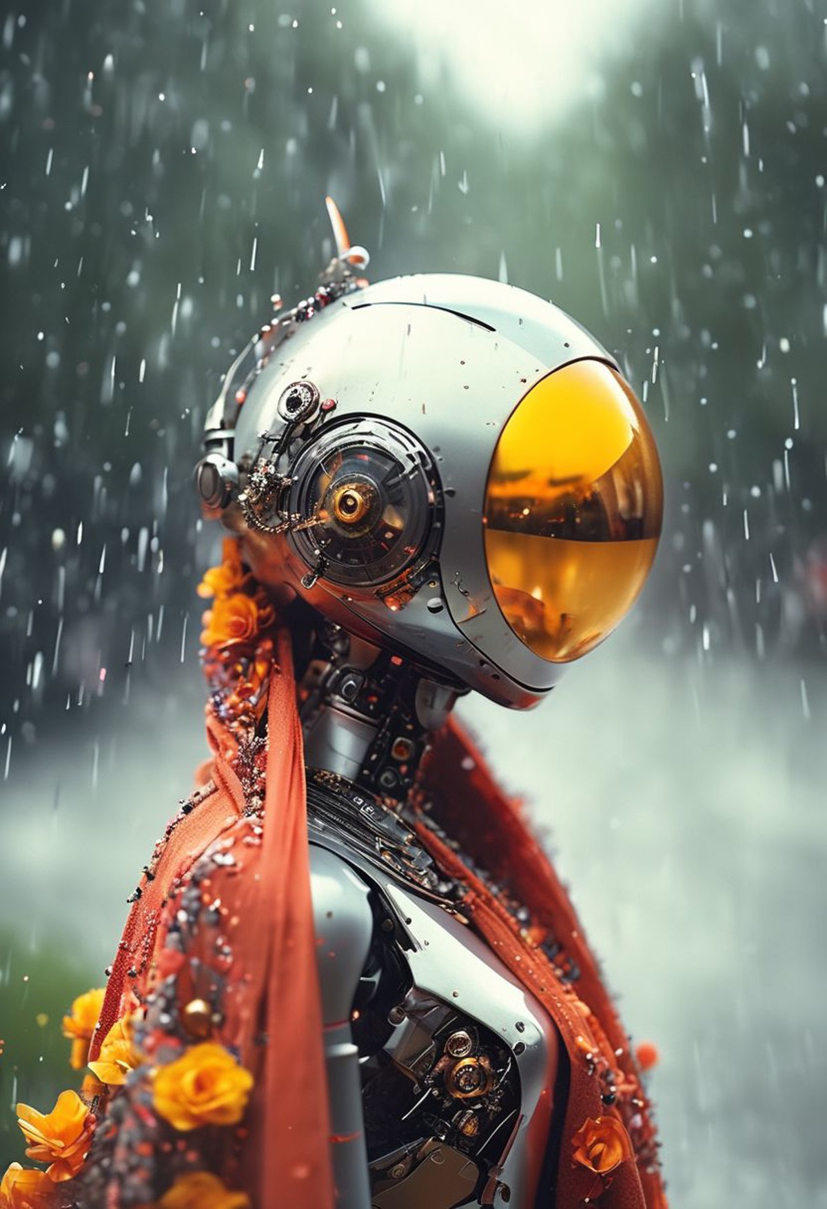 AI绘画StableDiffusion带信息样图（civitai.com网站精选）-雨中的机械女人