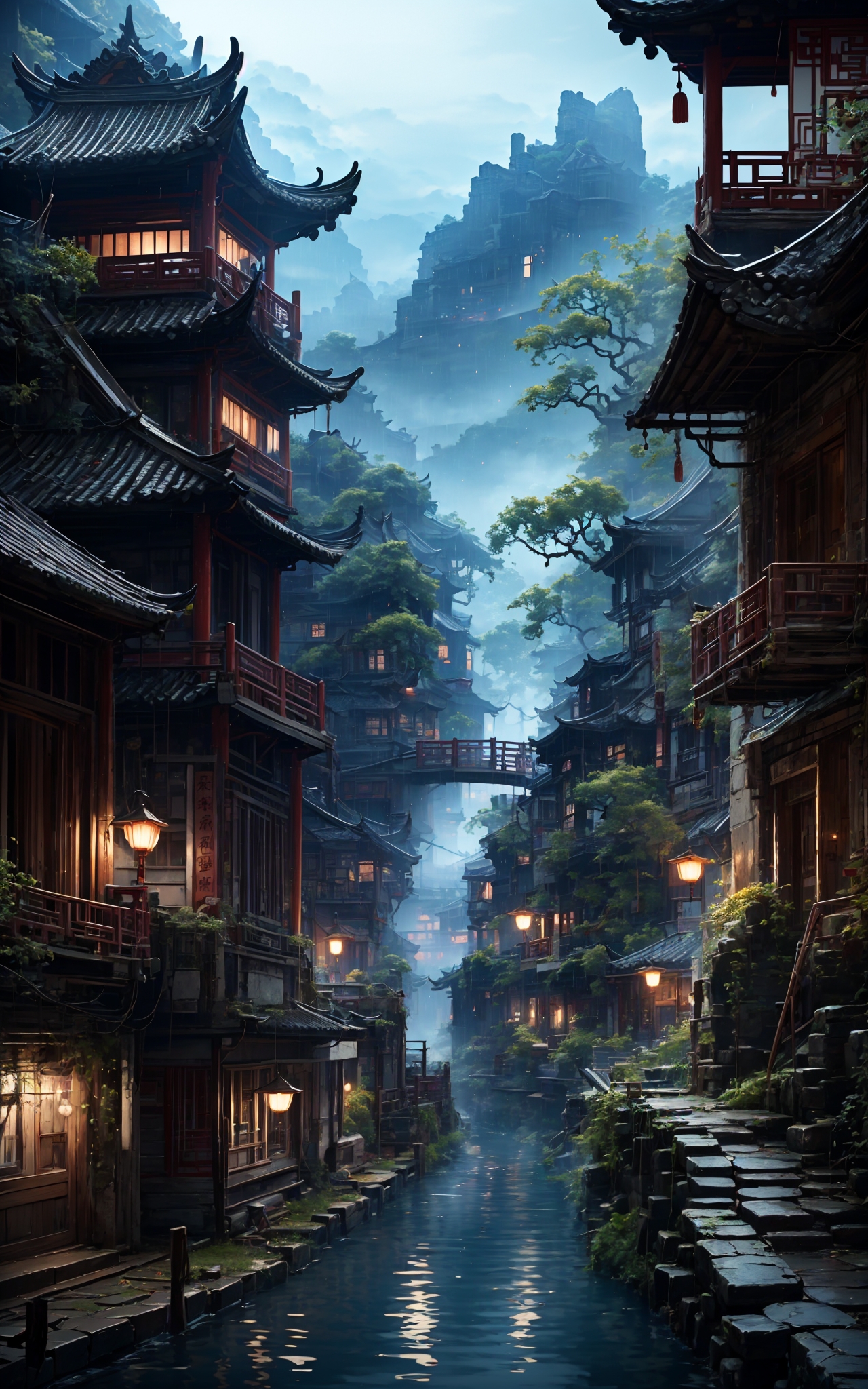 AI绘画StableDiffusion带信息样图（civitai.com网站精选）-中式峡谷水乡
