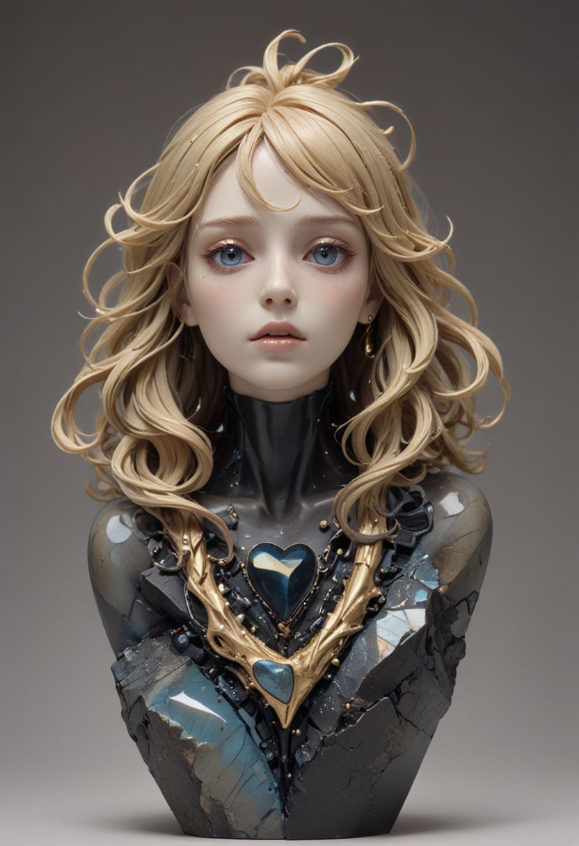 AI绘画StableDiffusion带信息样图（civitai.com网站精选）-金发少女半身石雕像