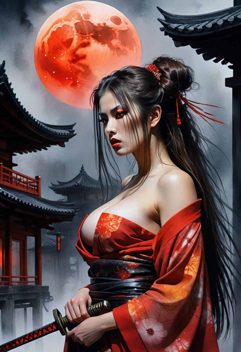 AI绘画StableDiffusion带信息样图（civitai.com网站精选）-性感和服女武士