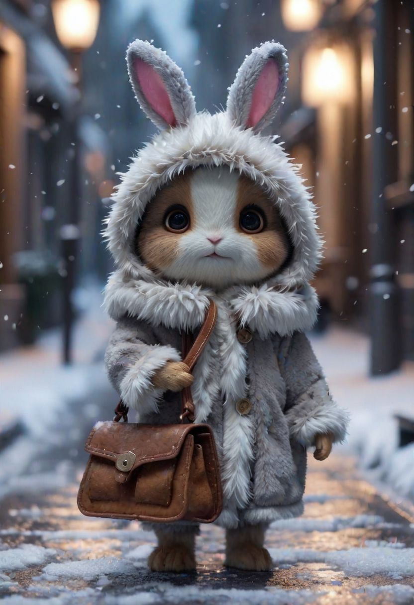 AI绘画StableDiffusion带信息样图（civitai.com网站精选）-走在雪地上的小白兔