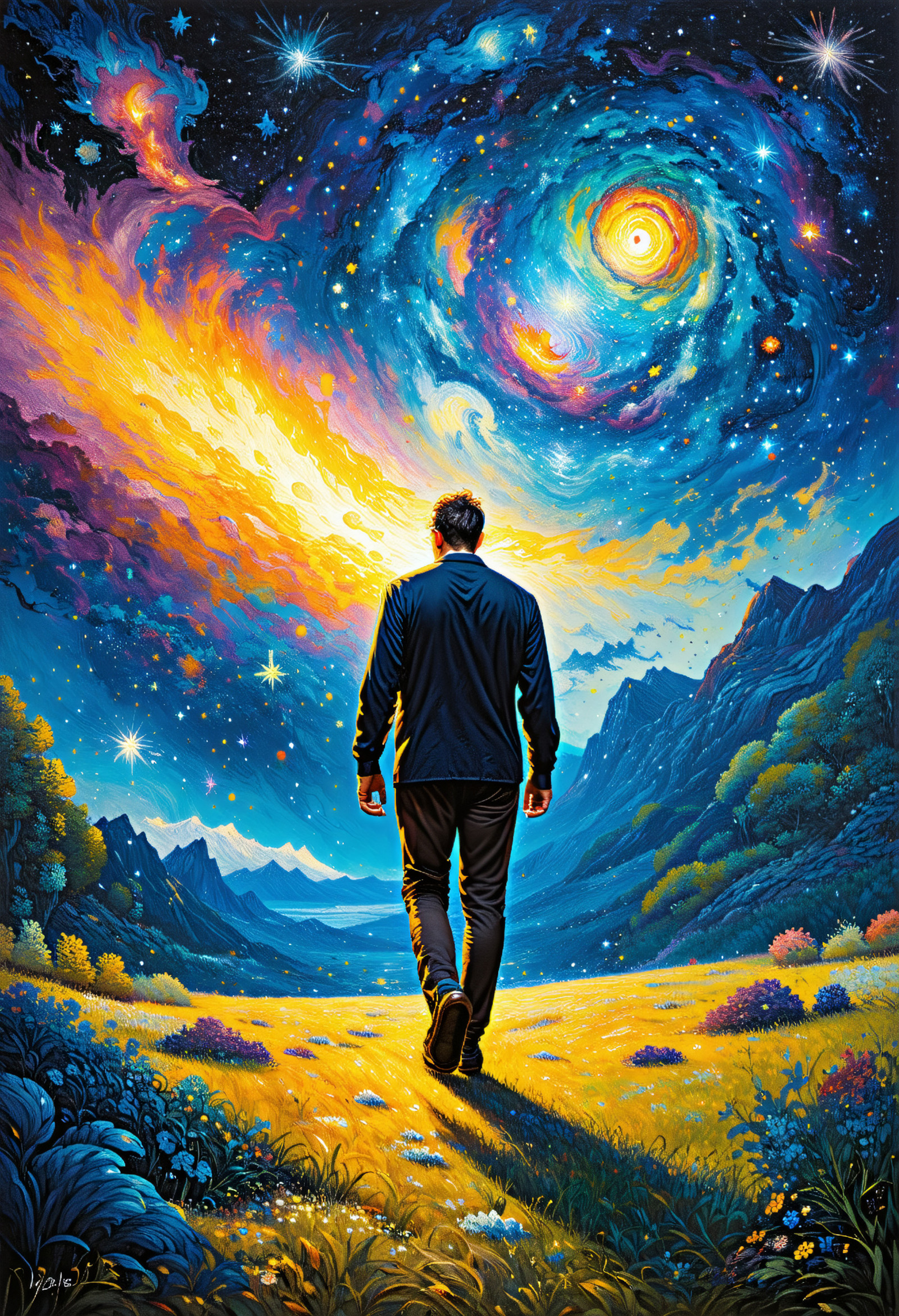 AI绘画StableDiffusion带信息样图（civitai.com网站精选）-奇幻星空下的男人