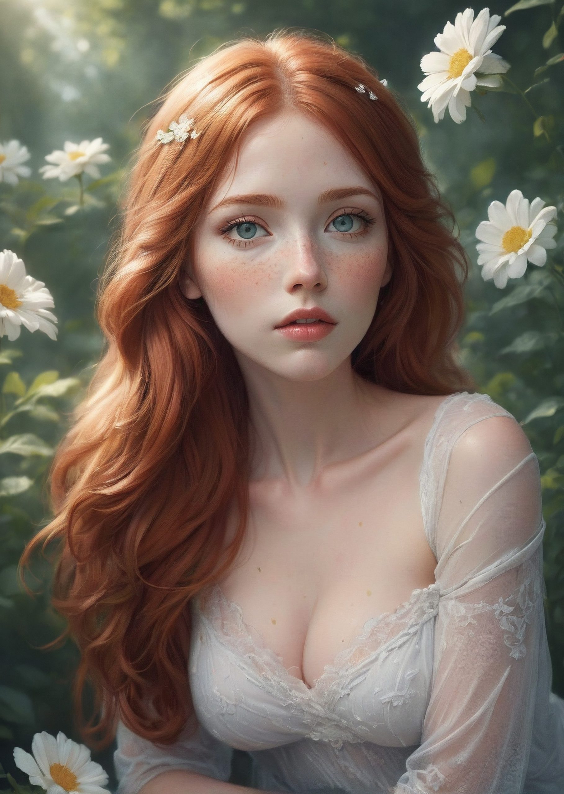 AI绘画StableDiffusion带信息样图（civitai.com网站精选）-白菊花丛中的美少女