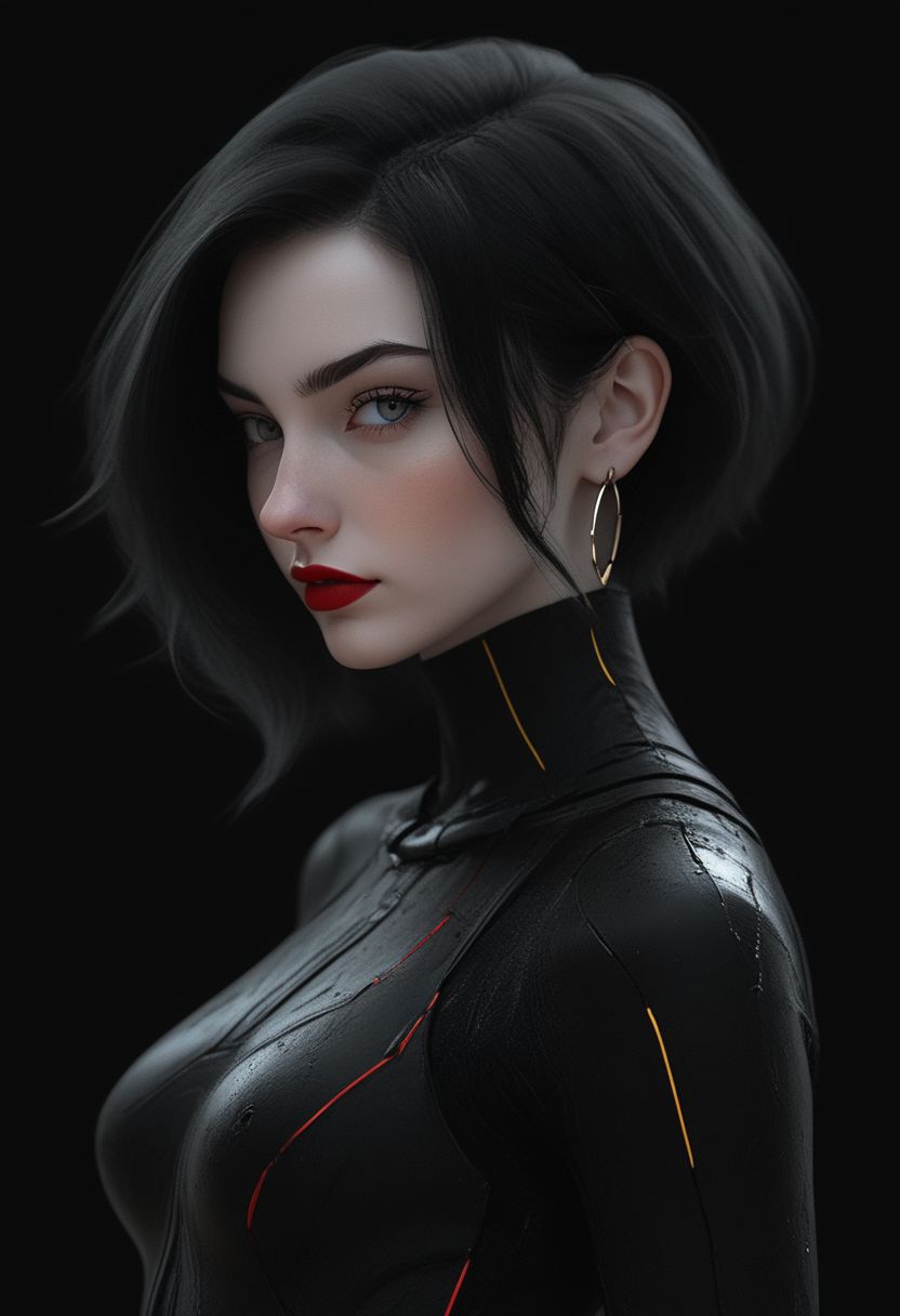 AI绘画StableDiffusion带信息样图（civitai.com网站精选）-黑发黑胶衣少女